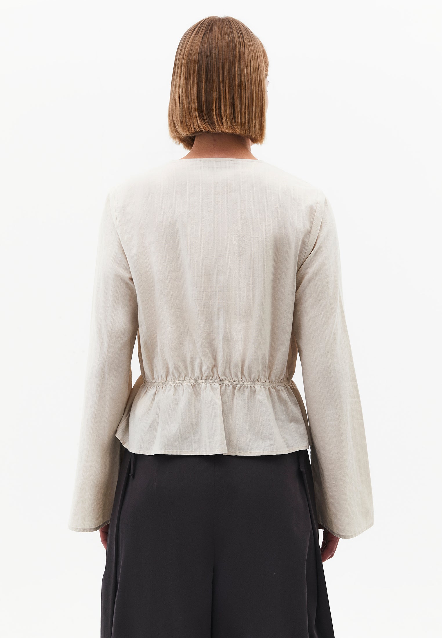 Slim Fit Blouse With Mandarin Collar And Long Sleeves - SILVER BIRCH
