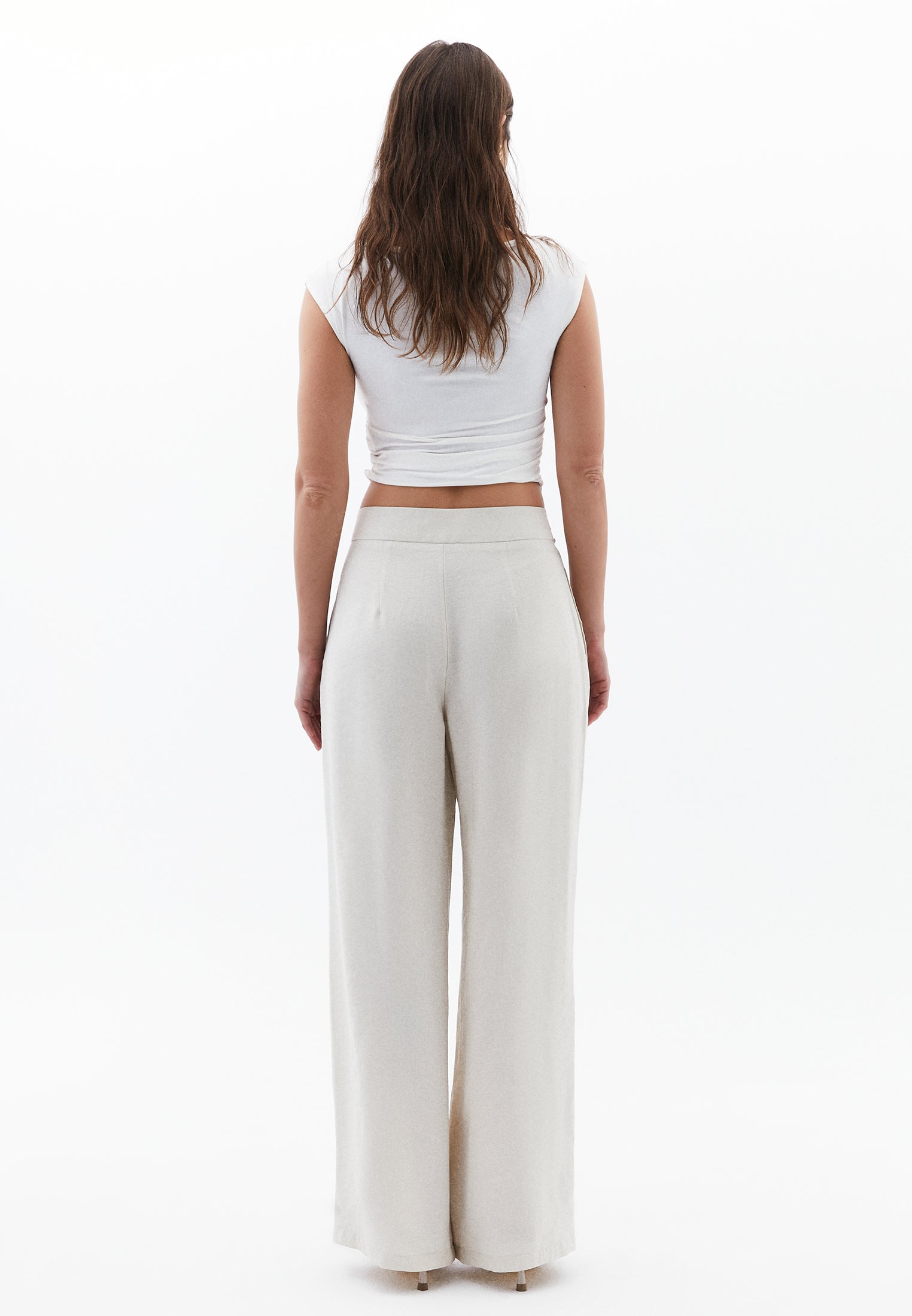 Ultra High Waist Belted Straight Leg Pants - SILVER BIRCH