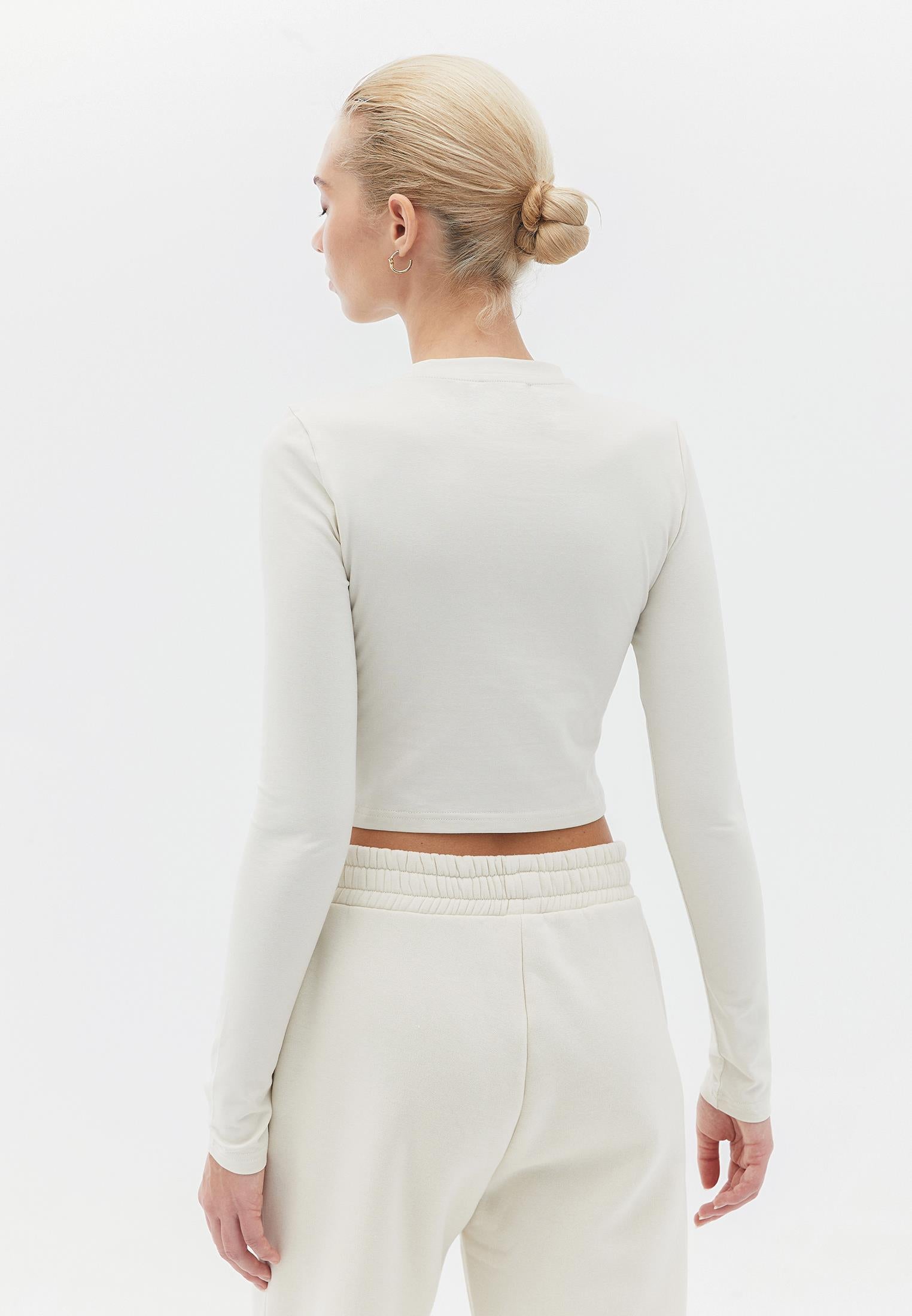 Cropped High Neck Long Sleeve T-Shirt - SILVER BIRCH