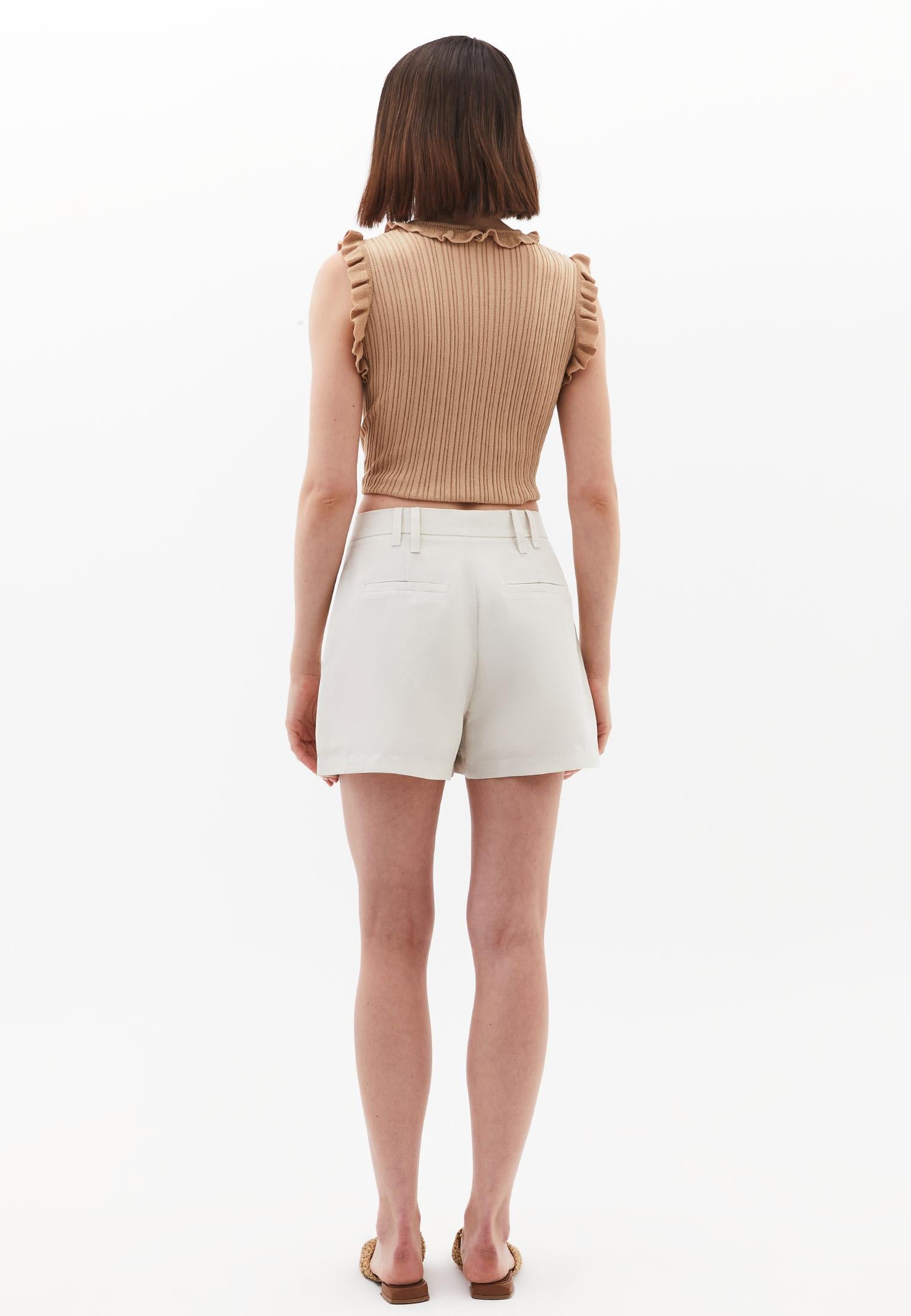 High Waist Short With Belt Detail - SILVER BIRCH