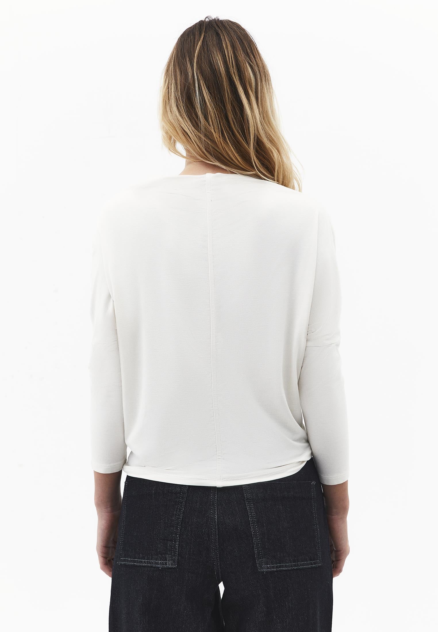 Asymmetric Neck Batwing Sleeve T-Shirt - SILVER BIRCH
