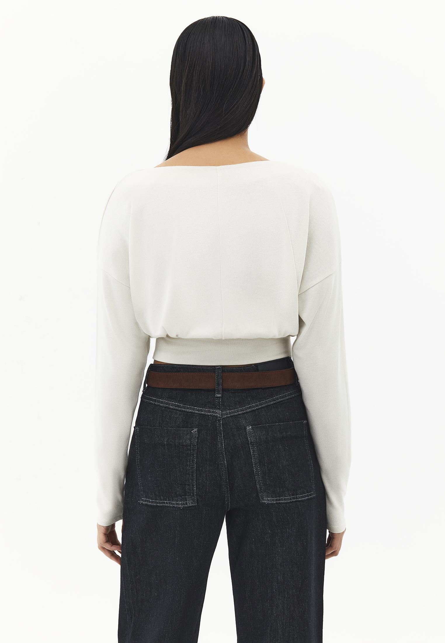 Boat Neck Long Sleeve Sweater - SILVER BIRCH