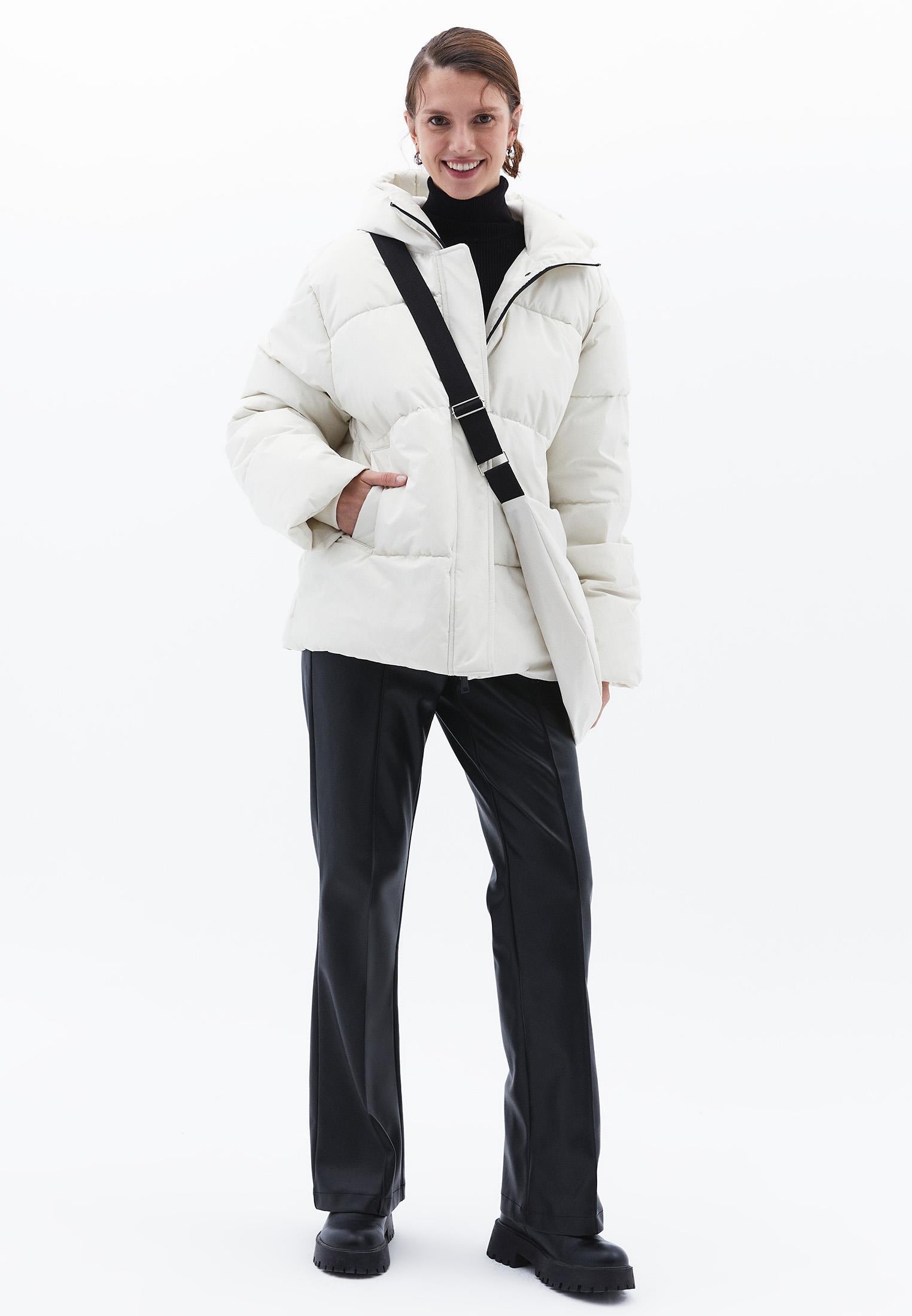 High Collar Long Sleeved Women's Coat - SILVER BIRCH