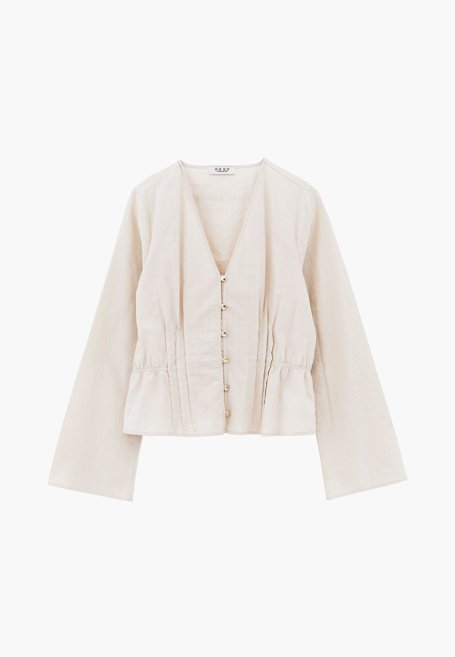 Slim Fit Blouse With Mandarin Collar And Long Sleeves - SILVER BIRCH
