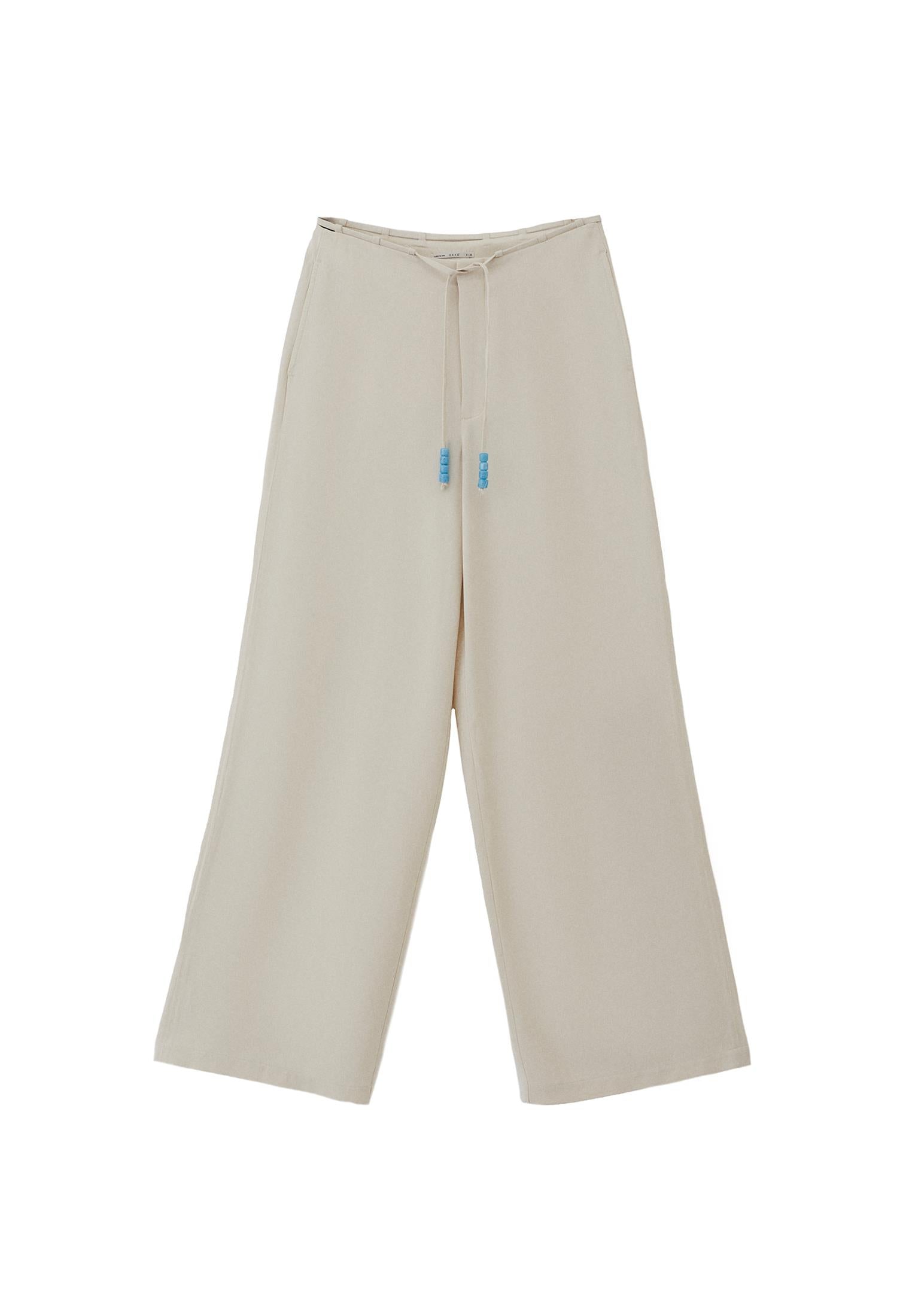 Wide Leg Pants With Bead Details - SILVER BIRCH