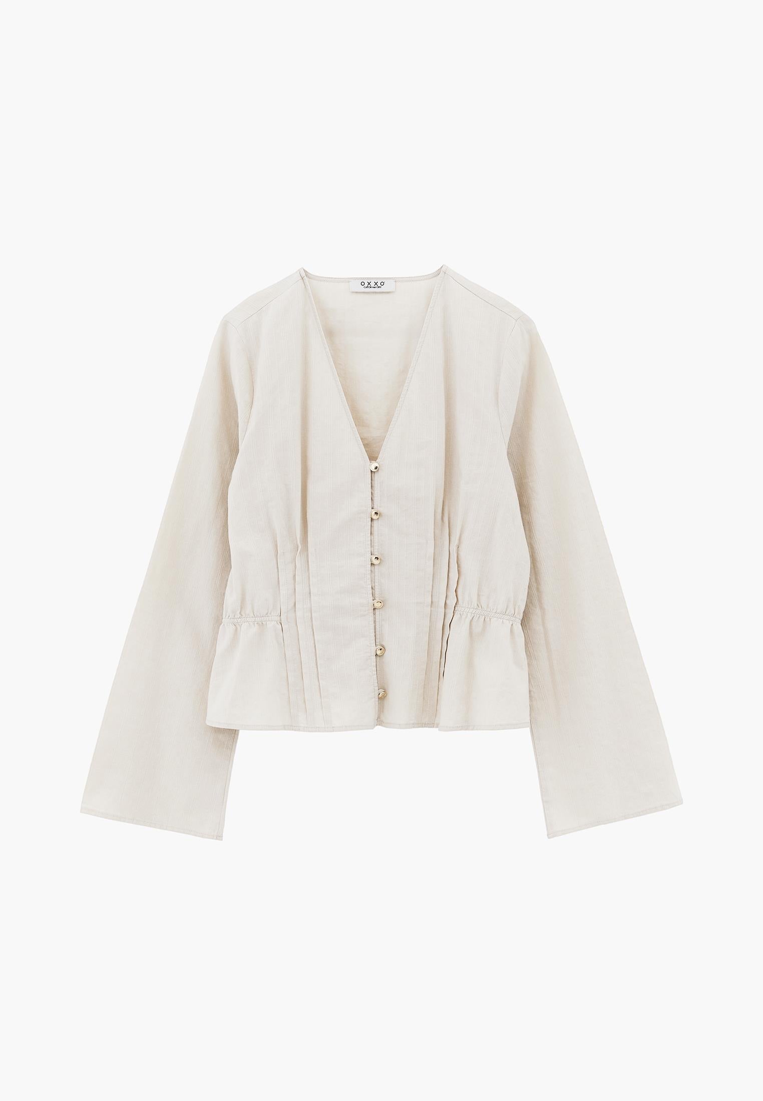 Slim Fit Blouse With Mandarin Collar And Long Sleeves - SILVER BIRCH