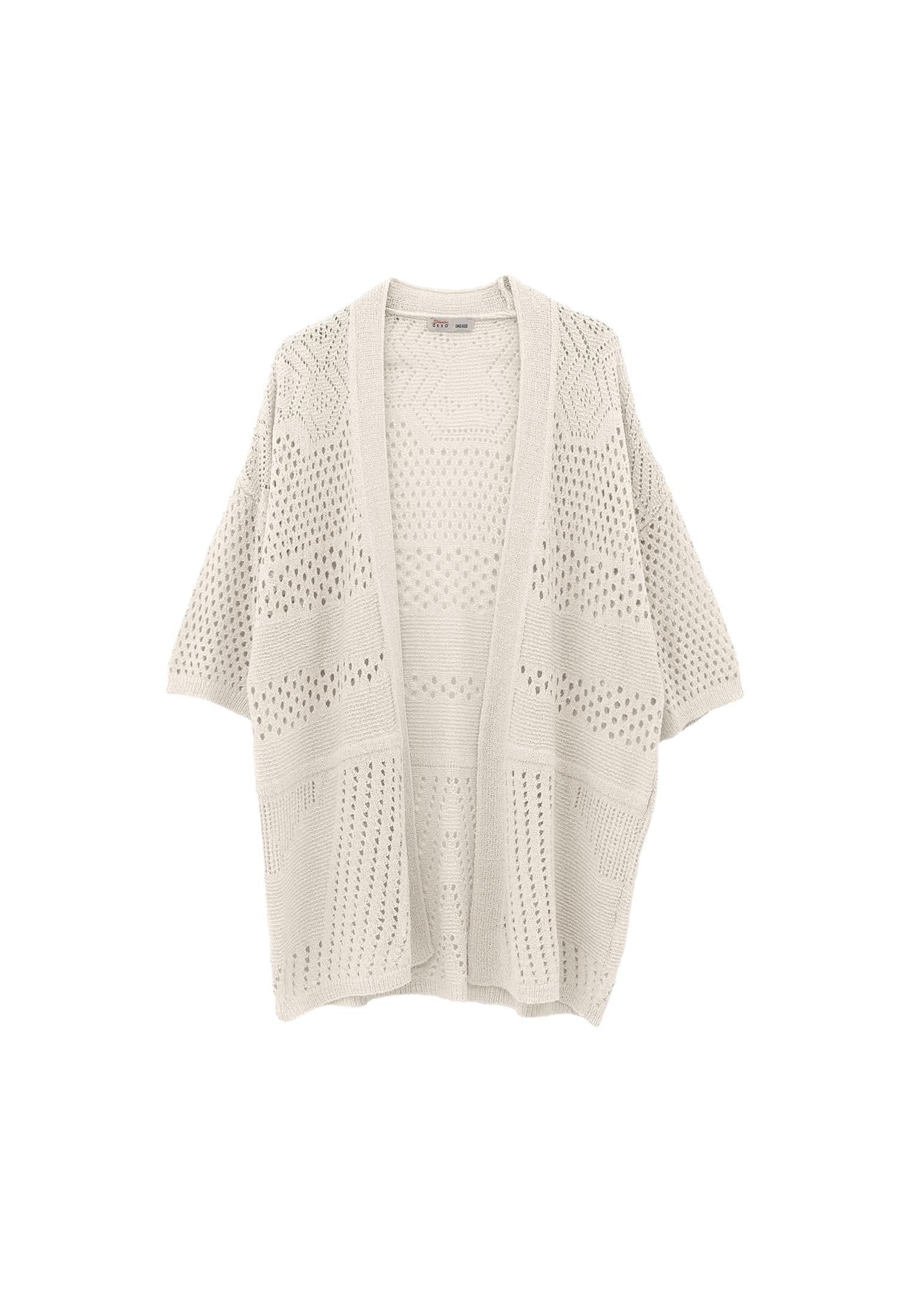 Midi Cardigan With Ajour Details - SILVER BIRCH