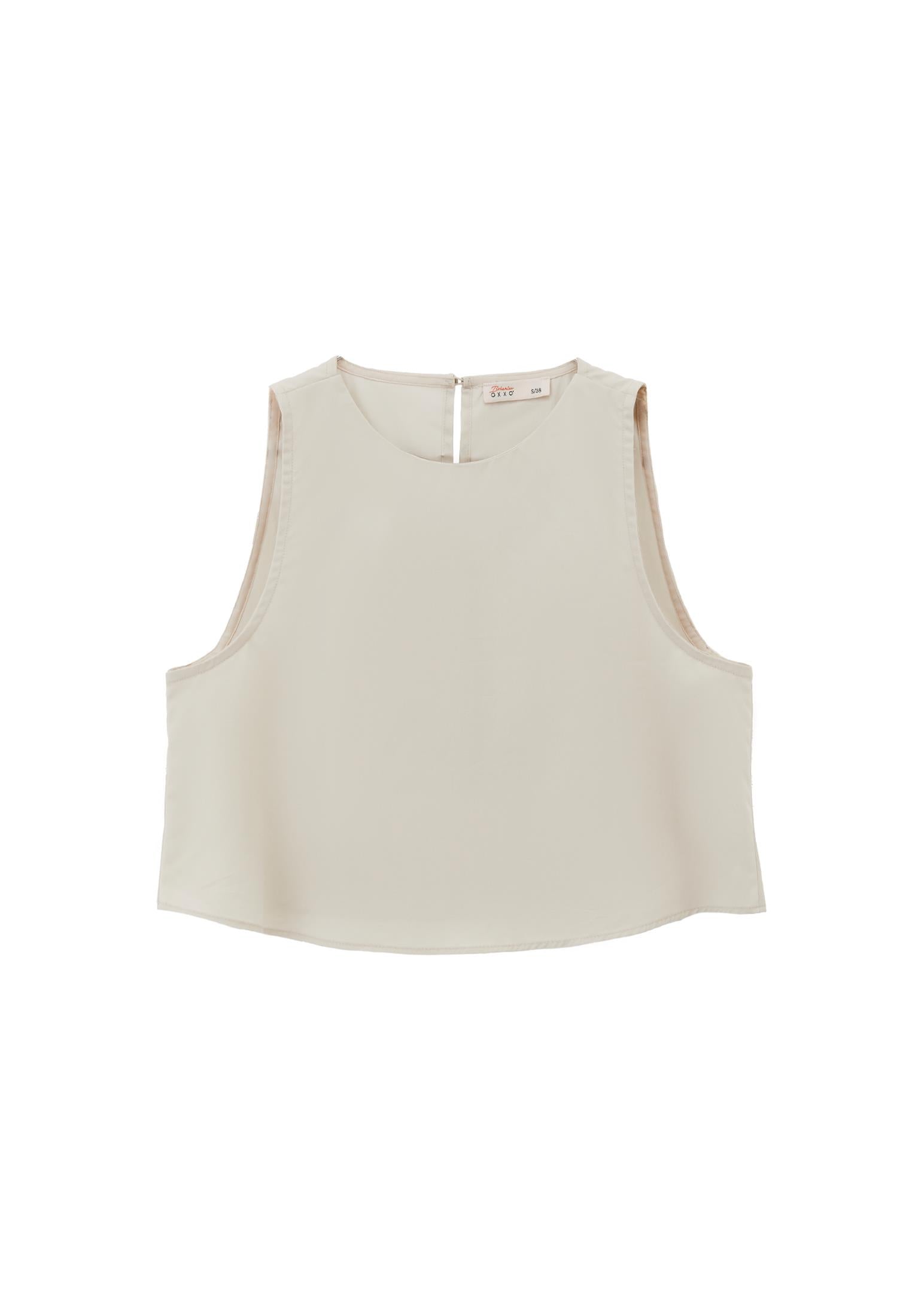 Sleeveless Tank Top With Crew Neck - SILVER BIRCH