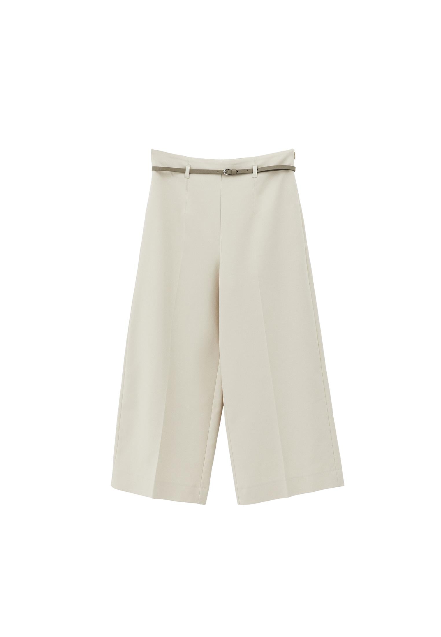 Ultra High Waist Belted Culotte Pants - SILVER BIRCH