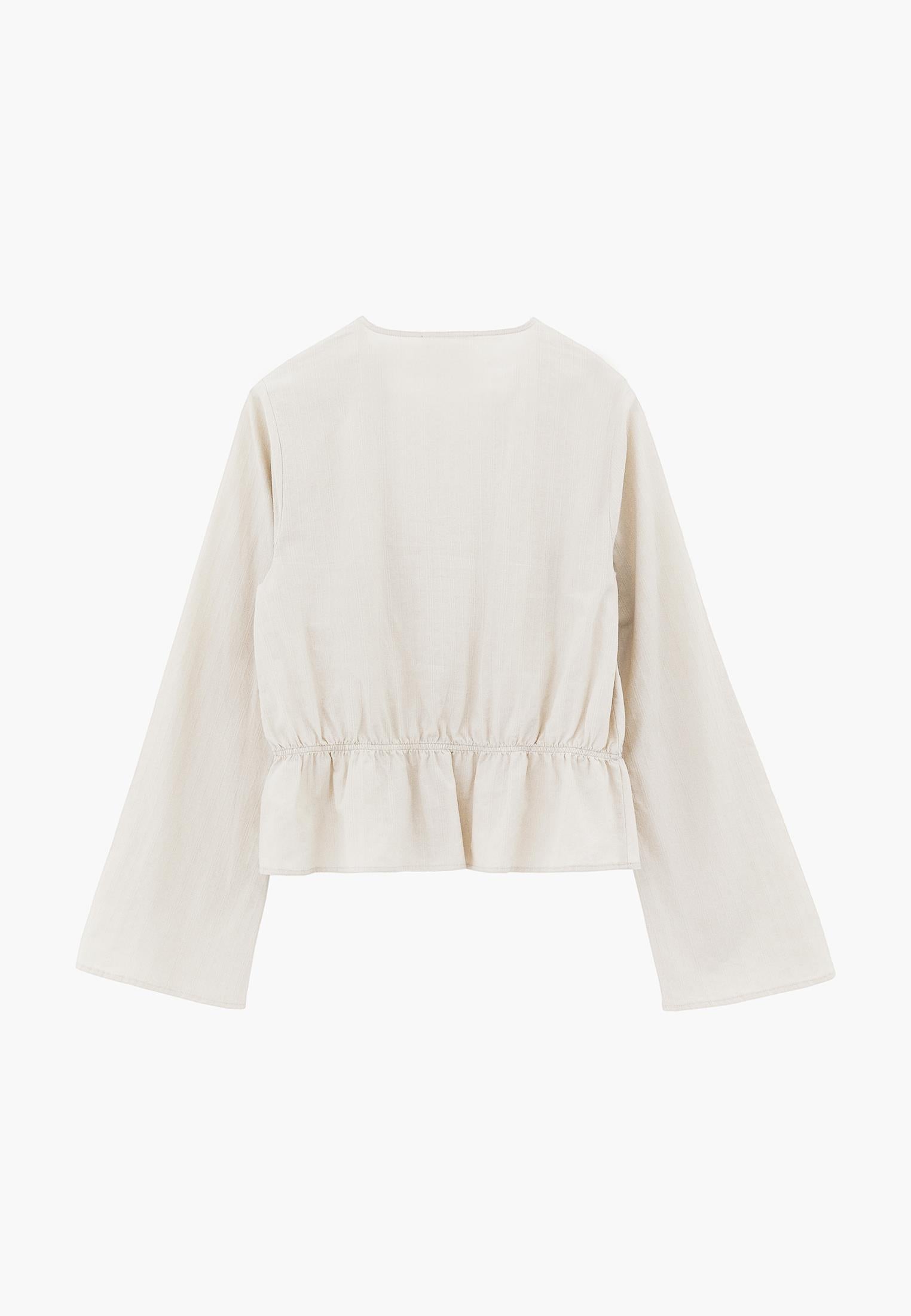 Slim Fit Blouse With Mandarin Collar And Long Sleeves - SILVER BIRCH