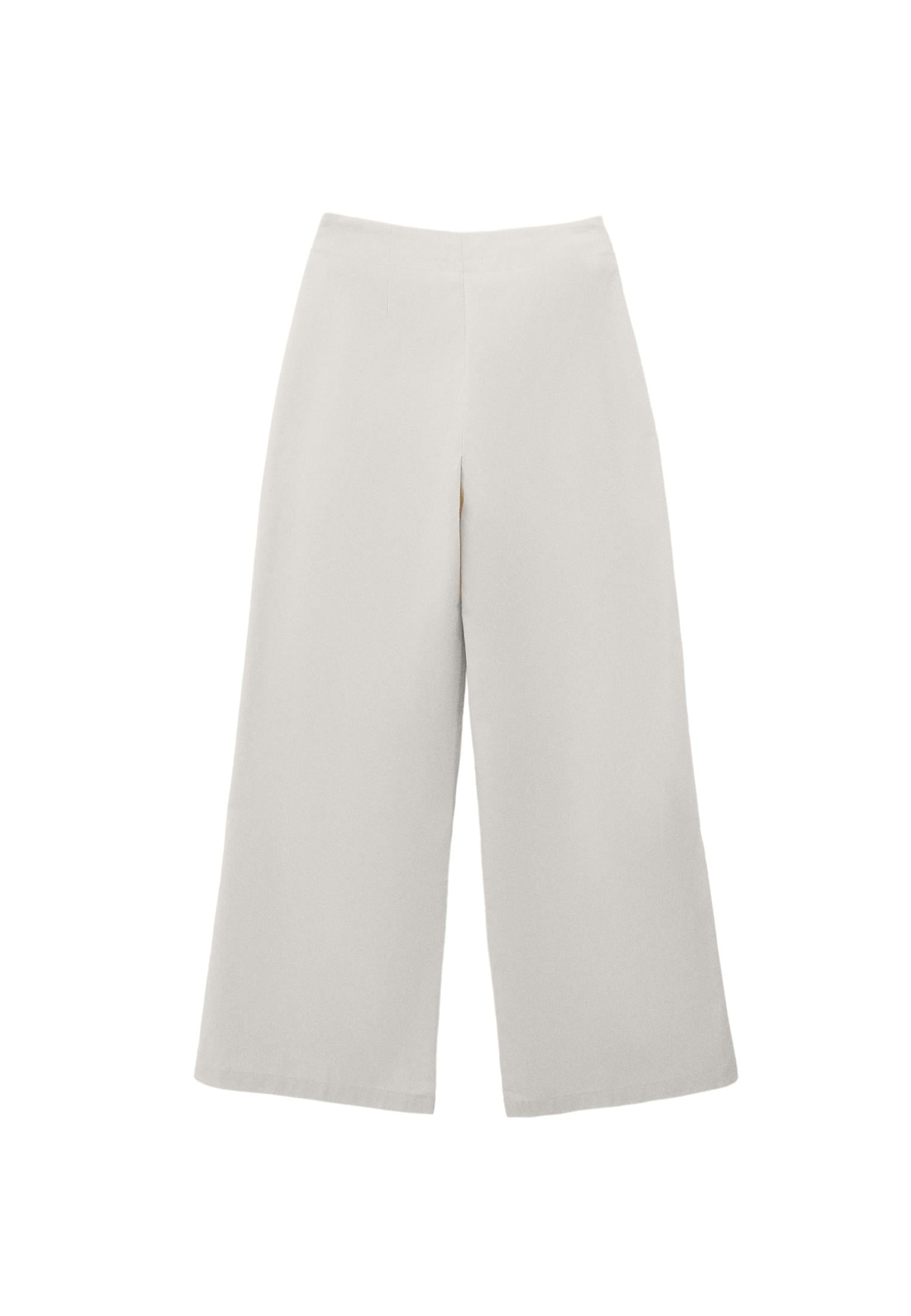 Pleated High Waist Trousers With Button Details - SILVER BIRCH