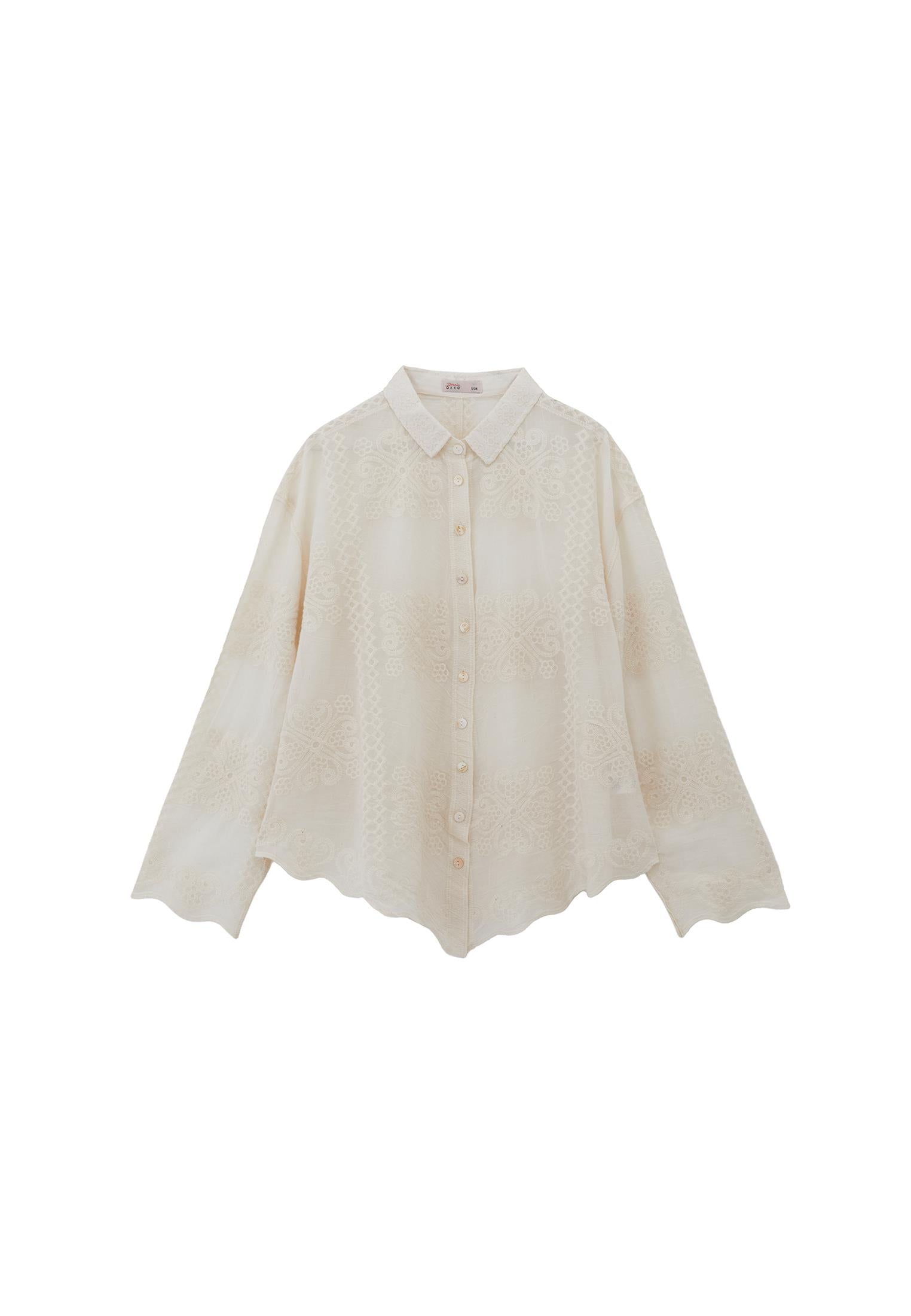Embroidered Detail Shirt - SILVER BIRCH