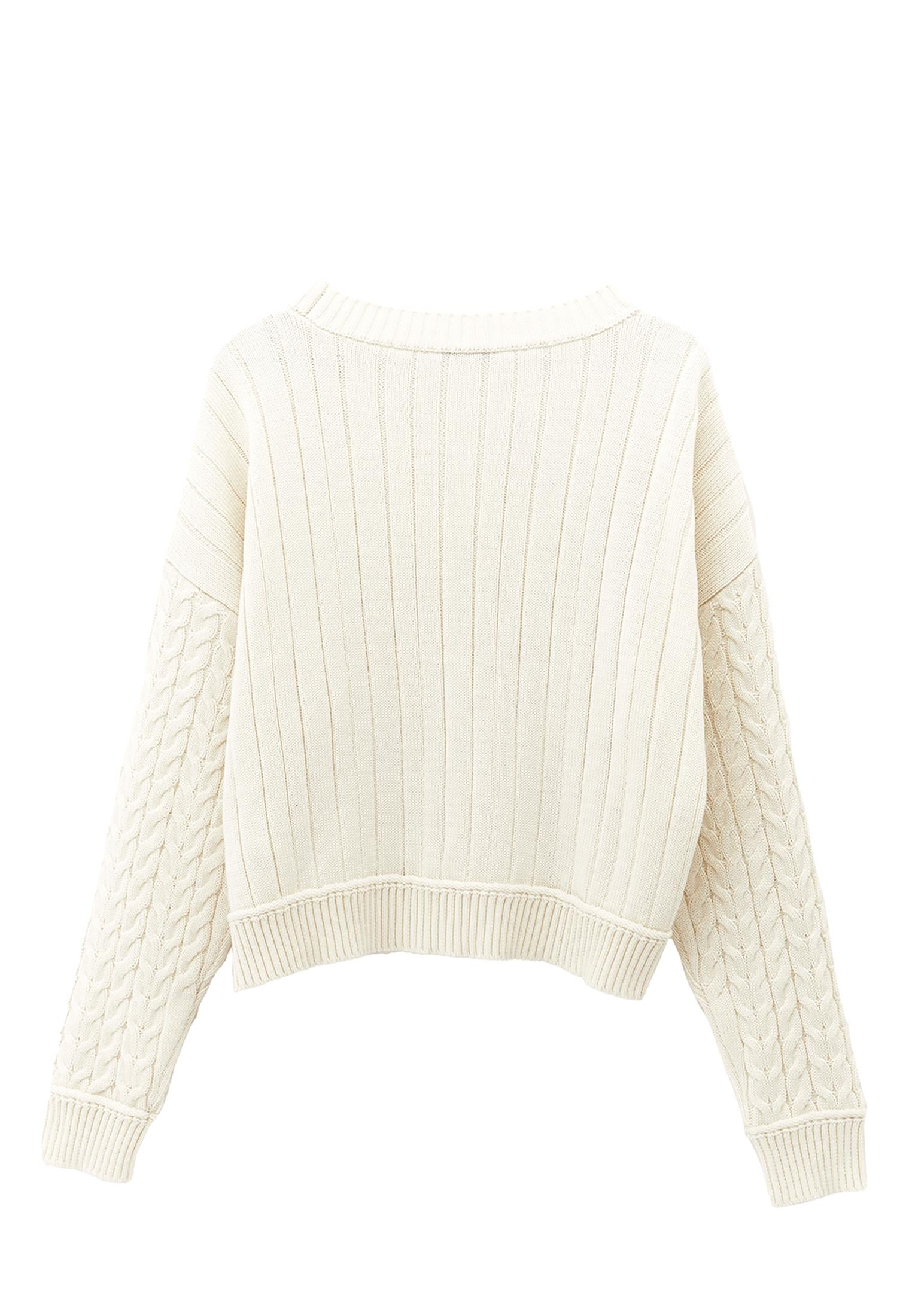 Sweater With Knitted Details - SILVER BIRCH