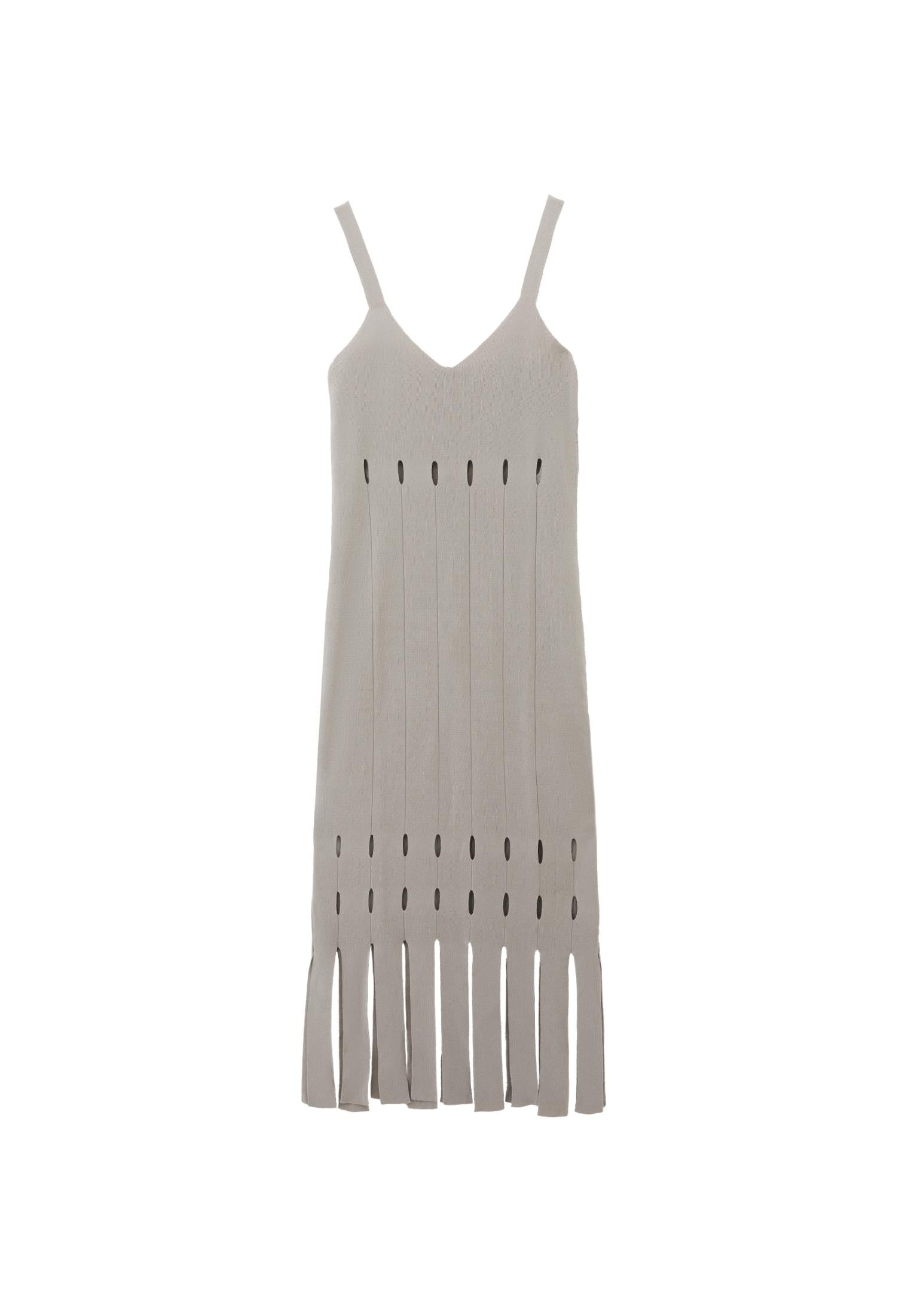 Long Dress With Ajour Straps - SILVER BIRCH