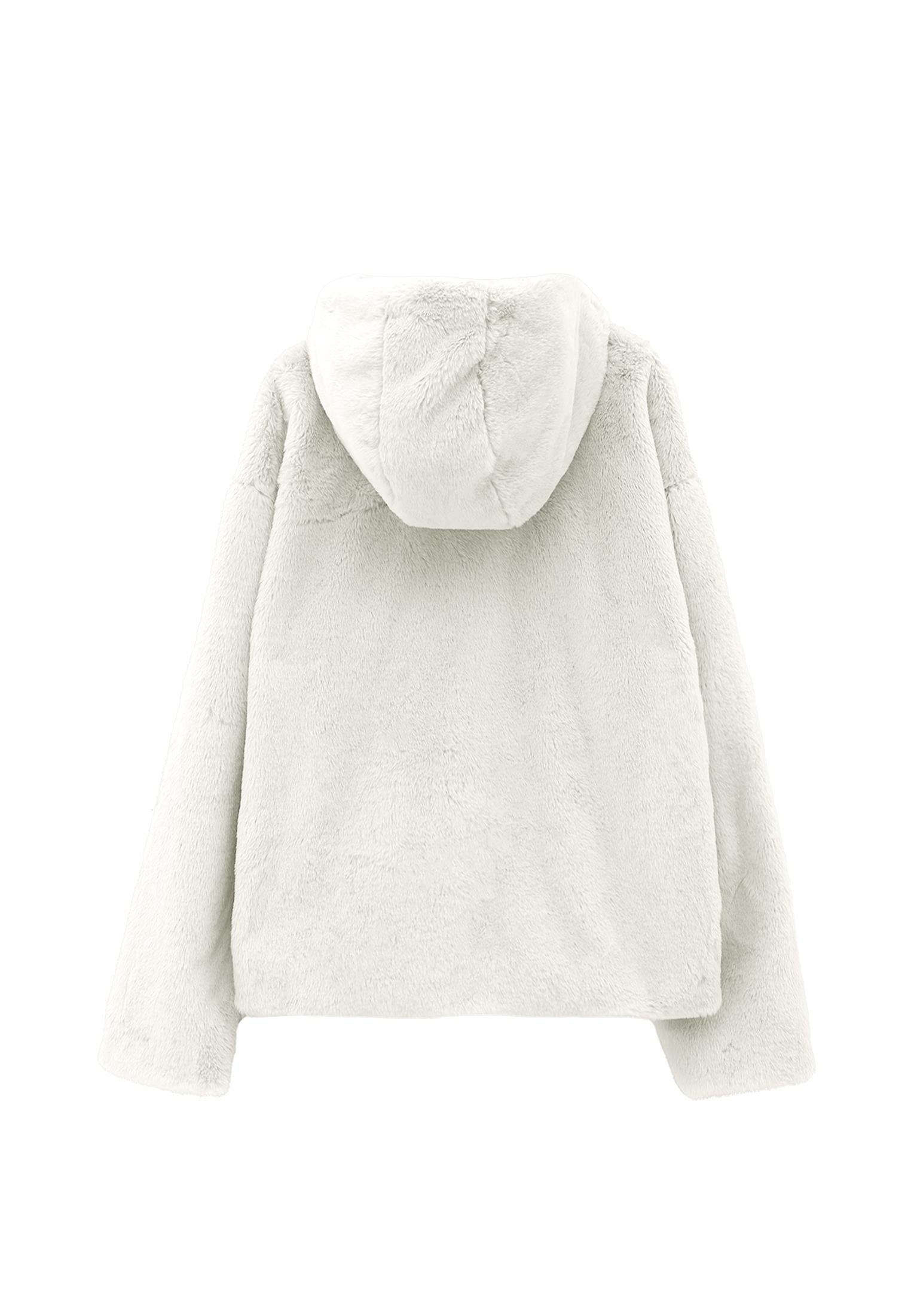 Hooded Fur Jacket - SILVER BIRCH