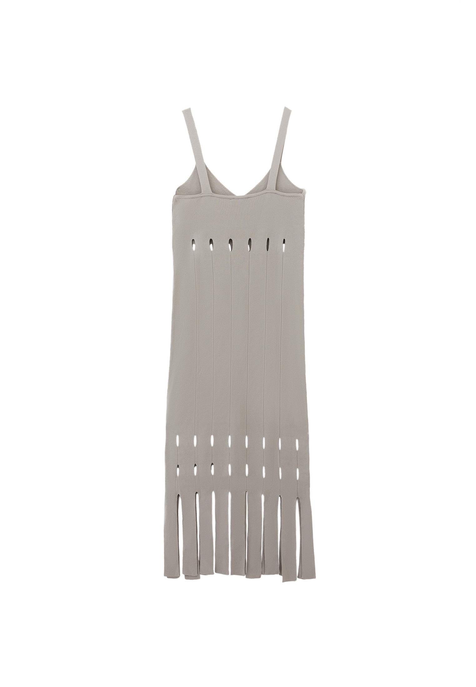 Long Dress With Ajour Straps - SILVER BIRCH