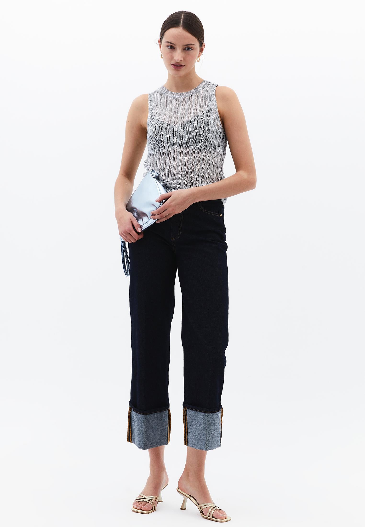 Shiny U Neck Tank Top - SILVER