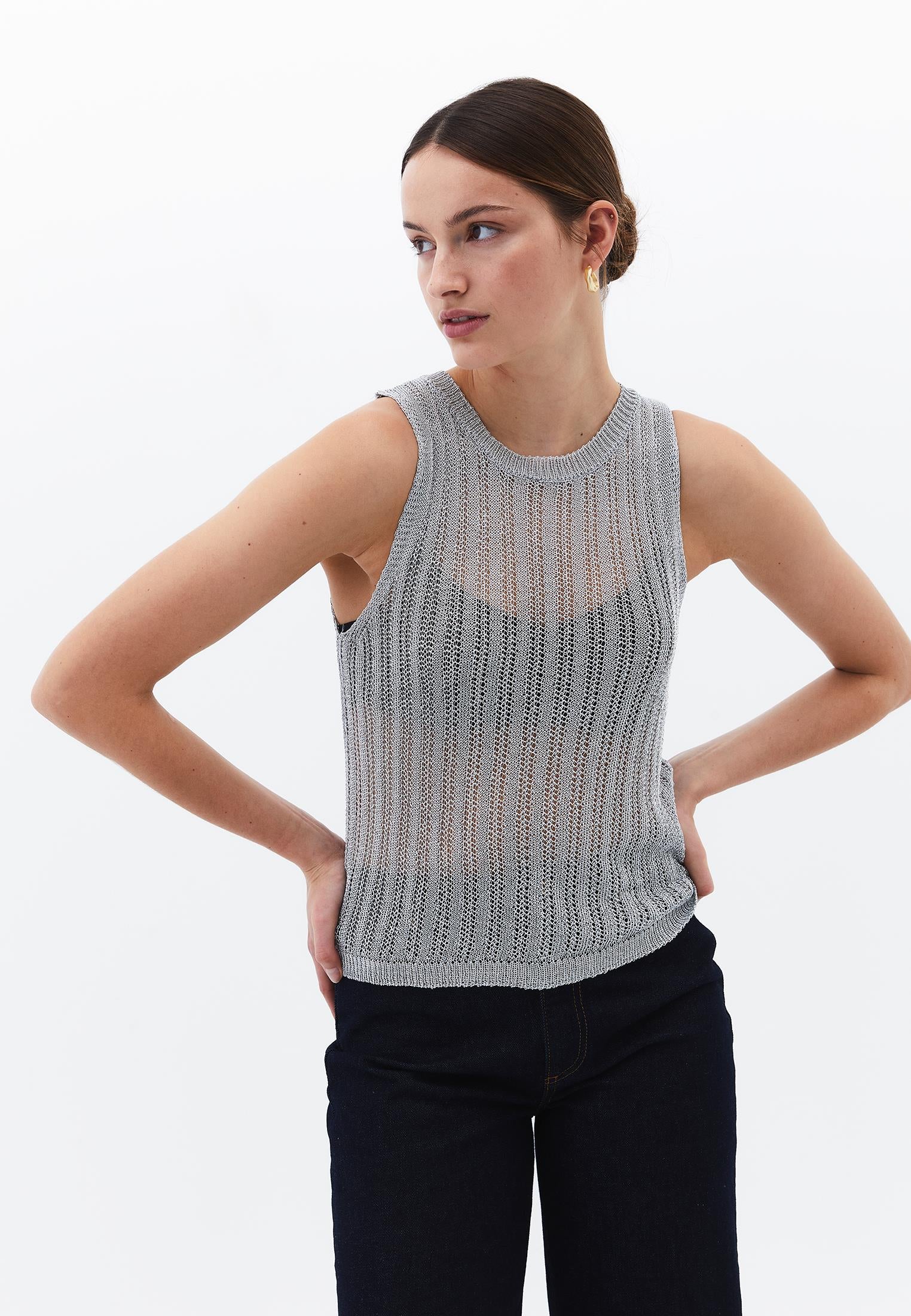 Shiny U Neck Tank Top - SILVER