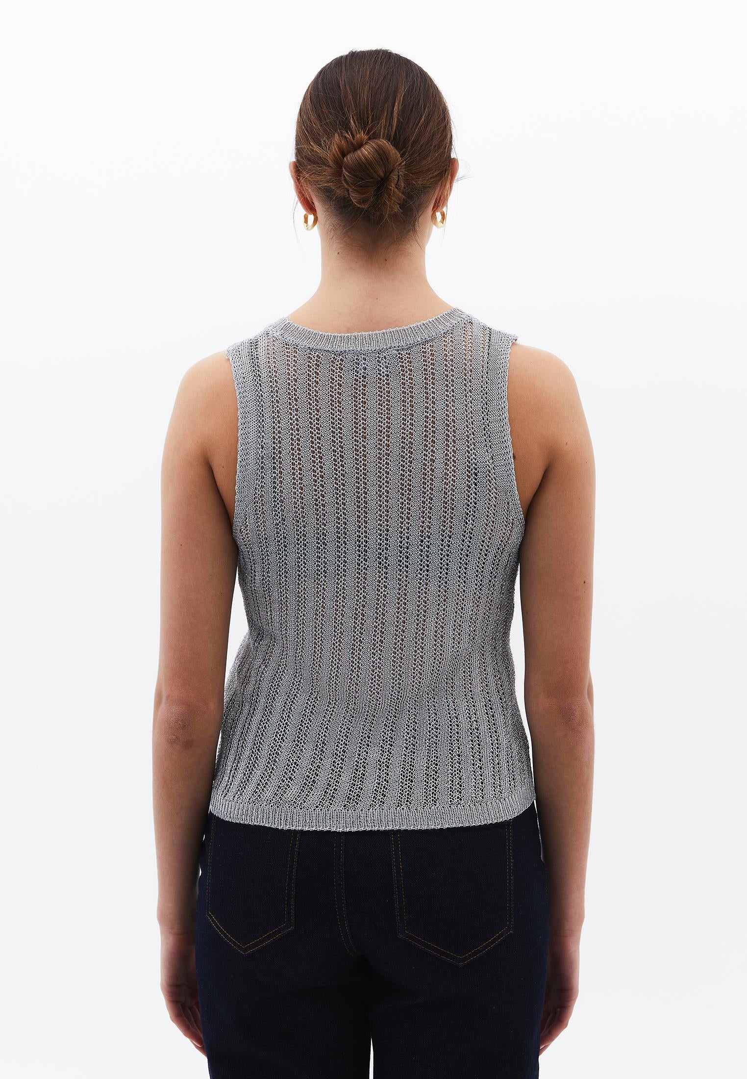 Shiny U Neck Tank Top - SILVER