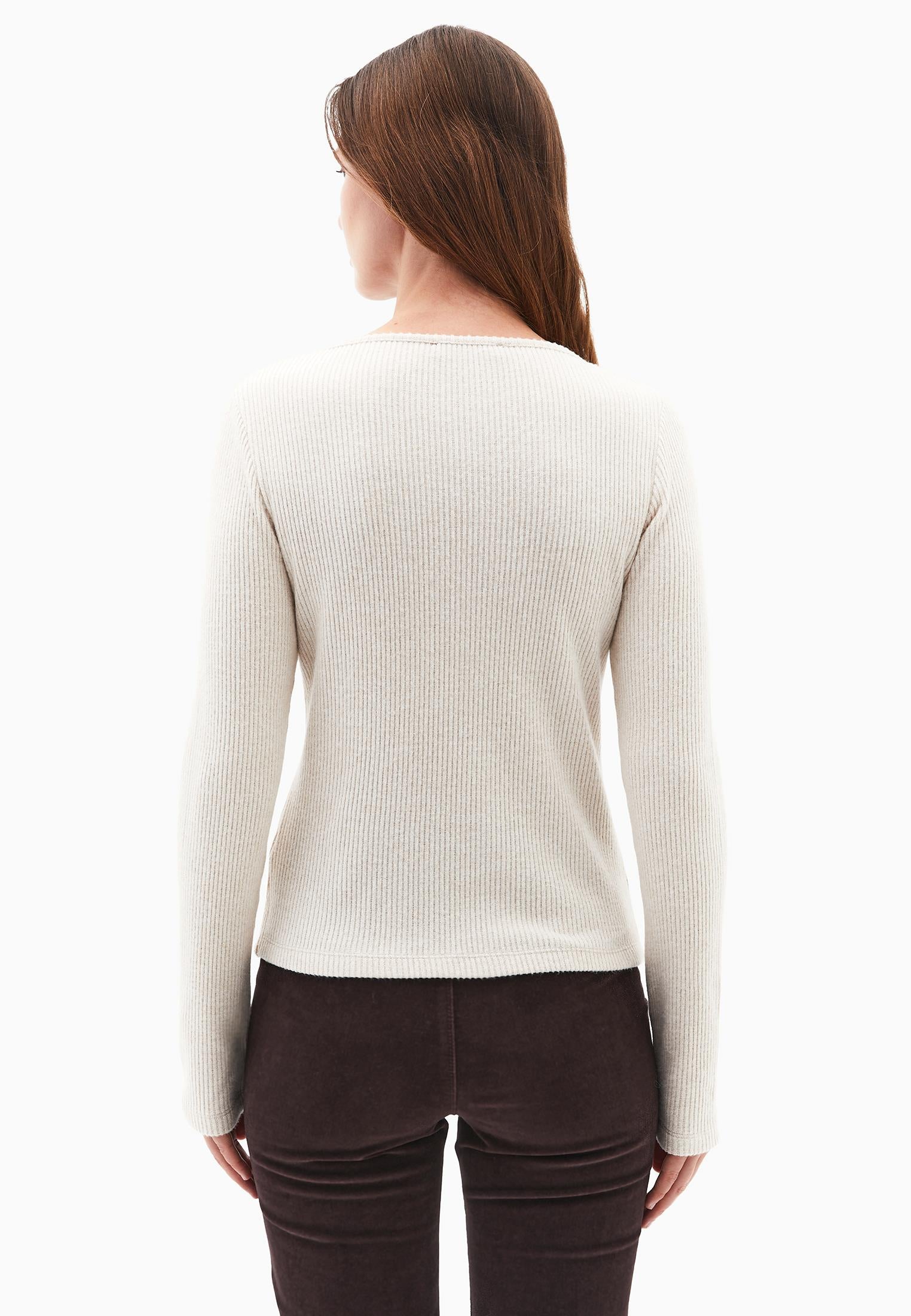 Boat Neck Long Sleeve Blouse With Button Details - SIMPLY TAUPE MELANGE