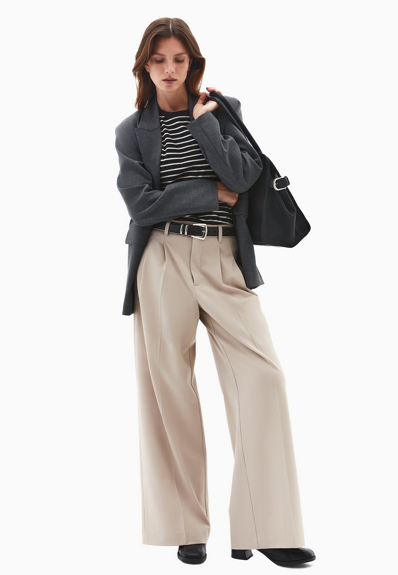 Wide Leg Pleated Pants - SIMPLY TAUPE