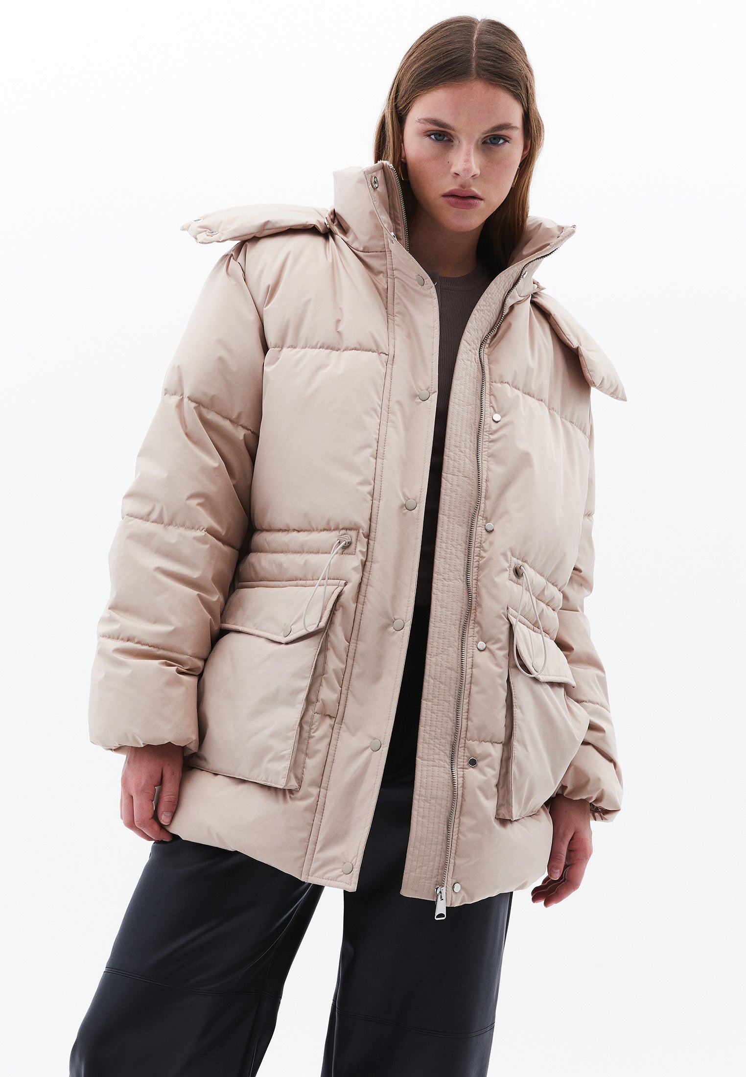 Midi Length Hooded Coat - SIMPLY TAUPE