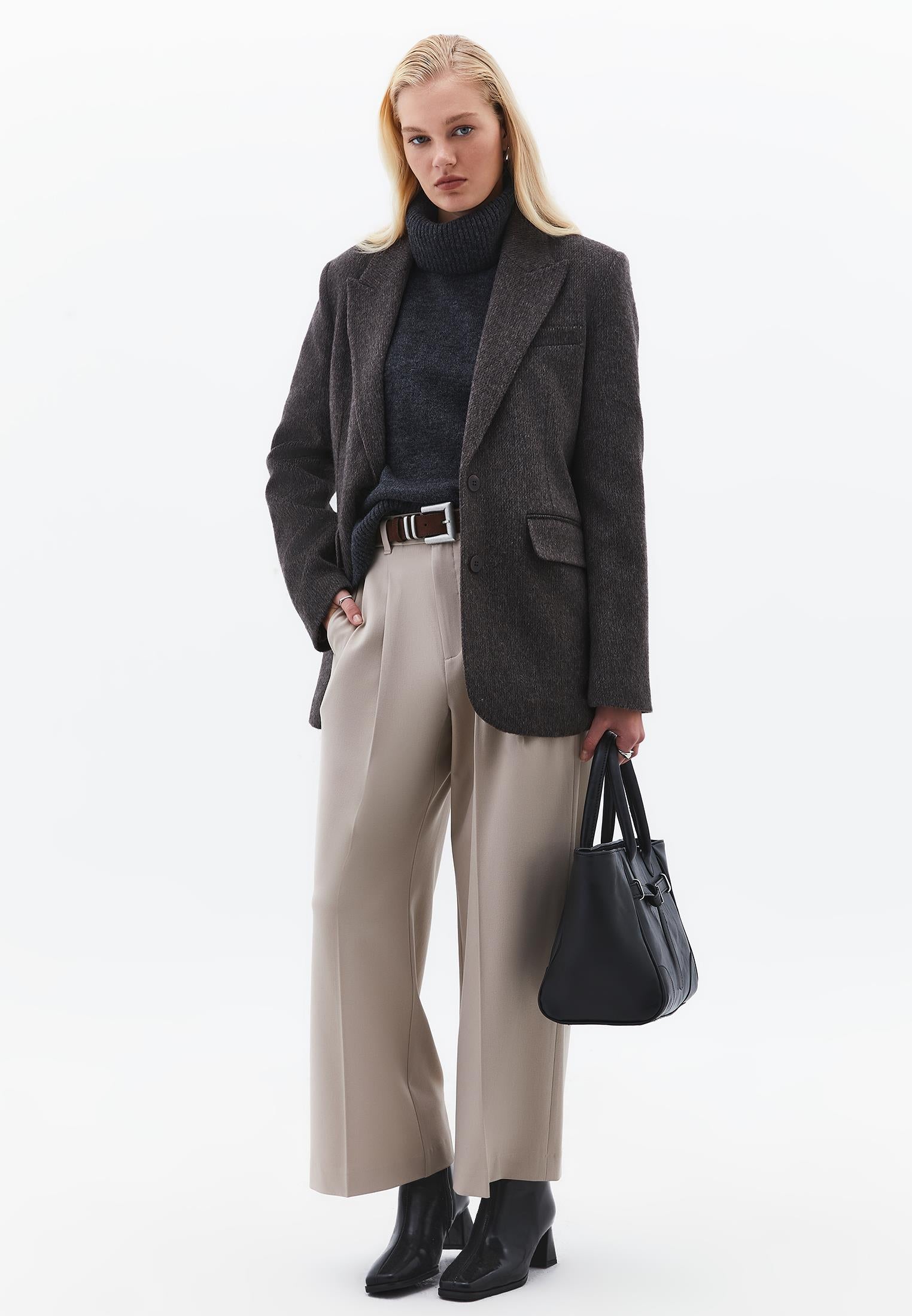 Wide Leg High Waist Pants - SIMPLY TAUPE