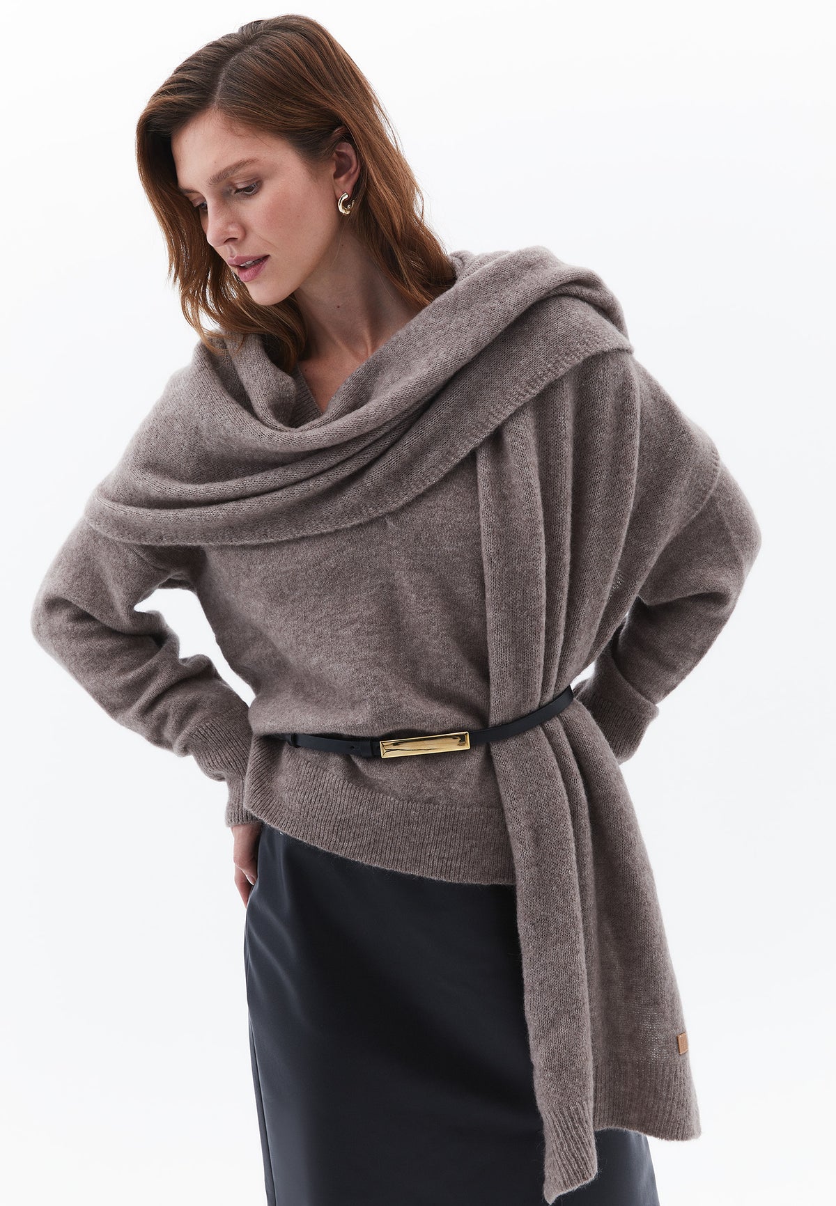 V Neck Long Sleeve Sweater - SIMPLY TAUPE