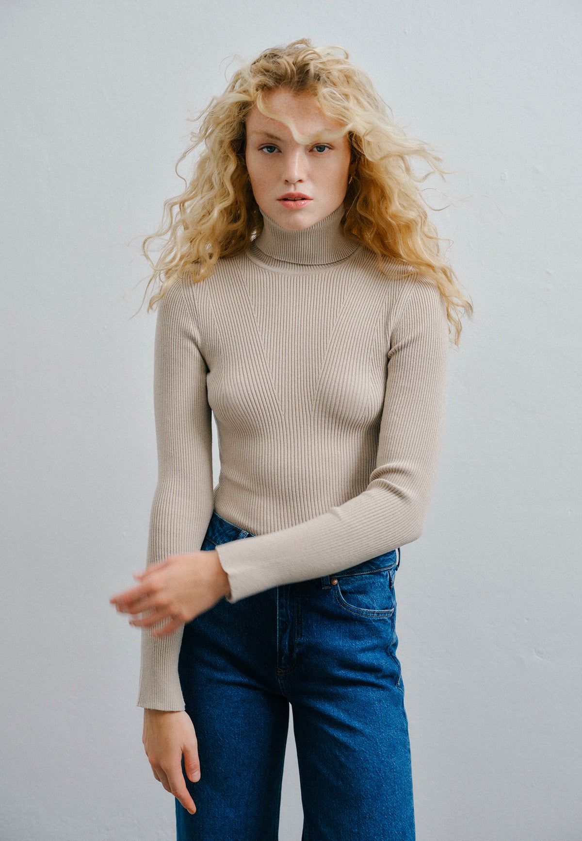 Ribbed Raglan Sleeve Turtleneck Sweater - SIMPLY TAUPE
