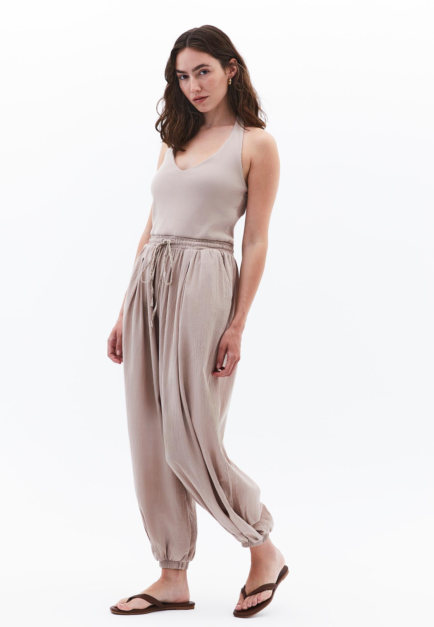 V Neck Elastic Women's Jumpsuit - SIMPLY TAUPE