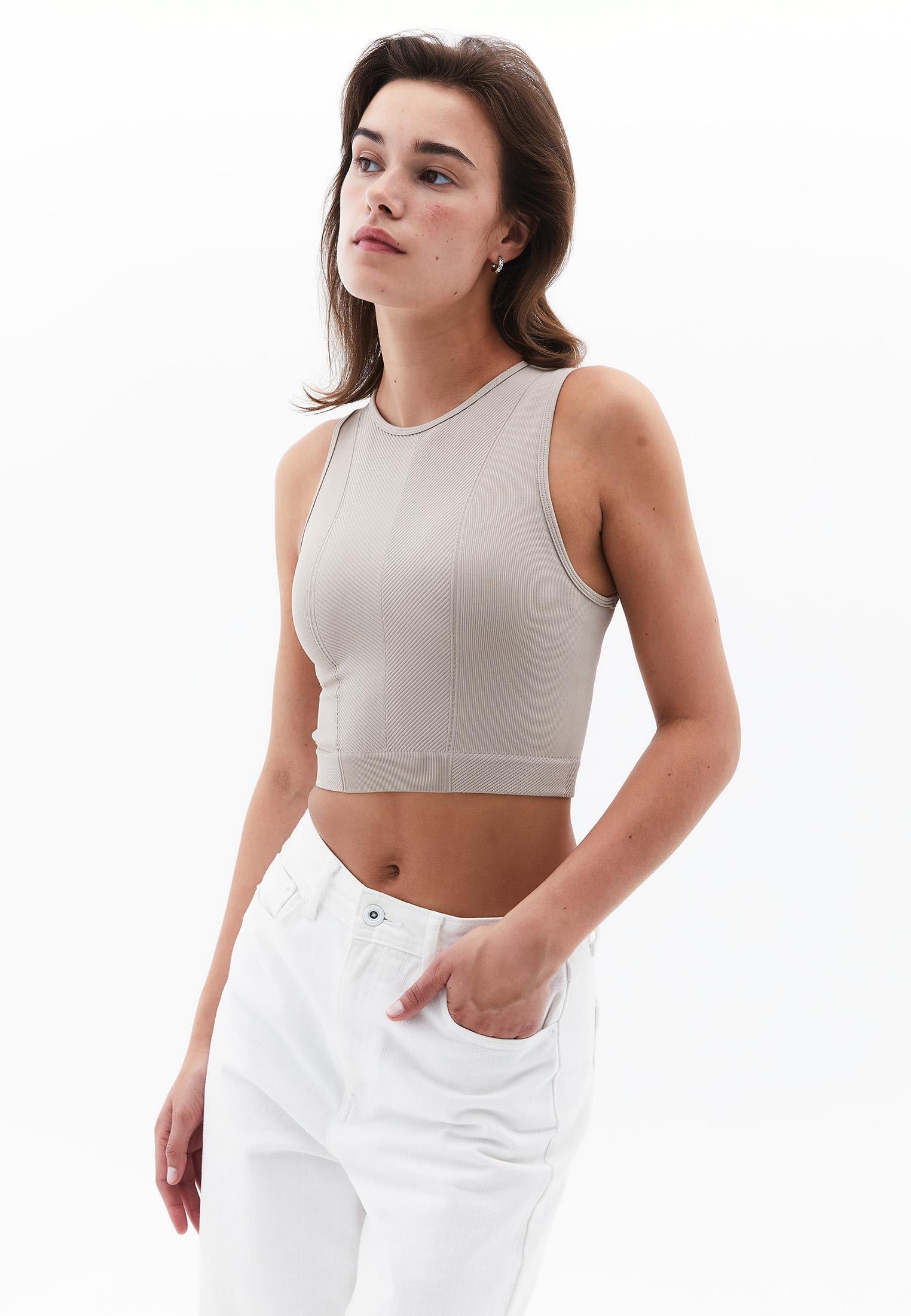 Sleeveless Cropped Top - SIMPLY TAUPE