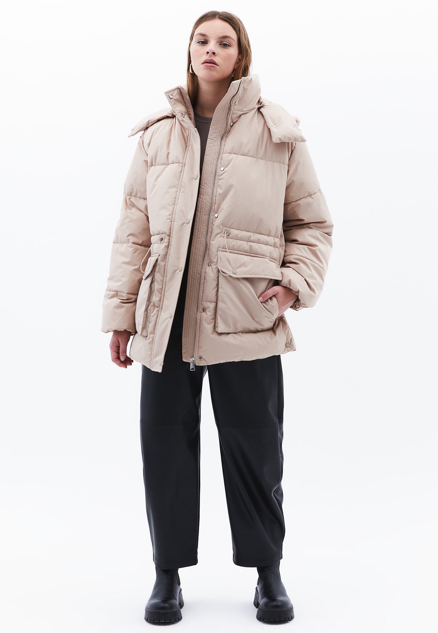 Midi Length Hooded Coat - SIMPLY TAUPE