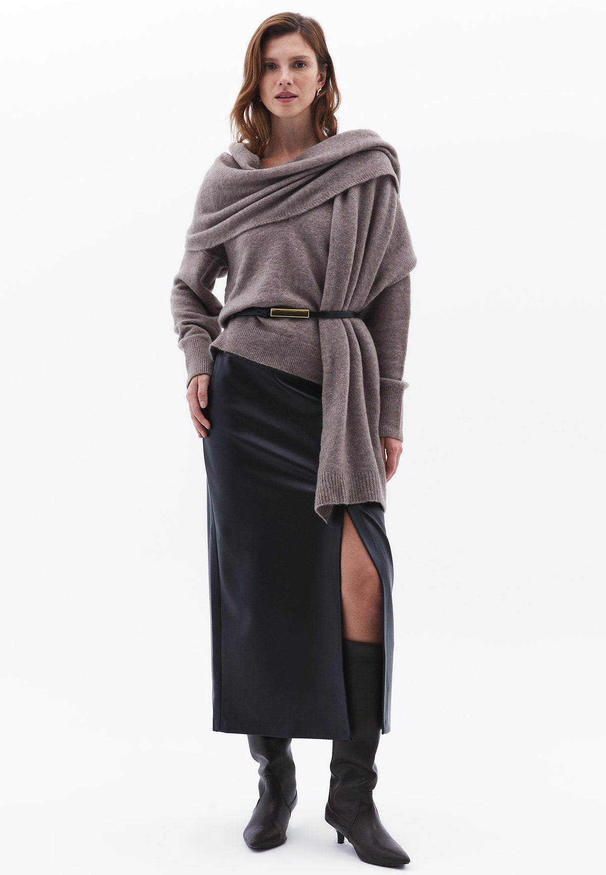 V Neck Long Sleeve Sweater - SIMPLY TAUPE