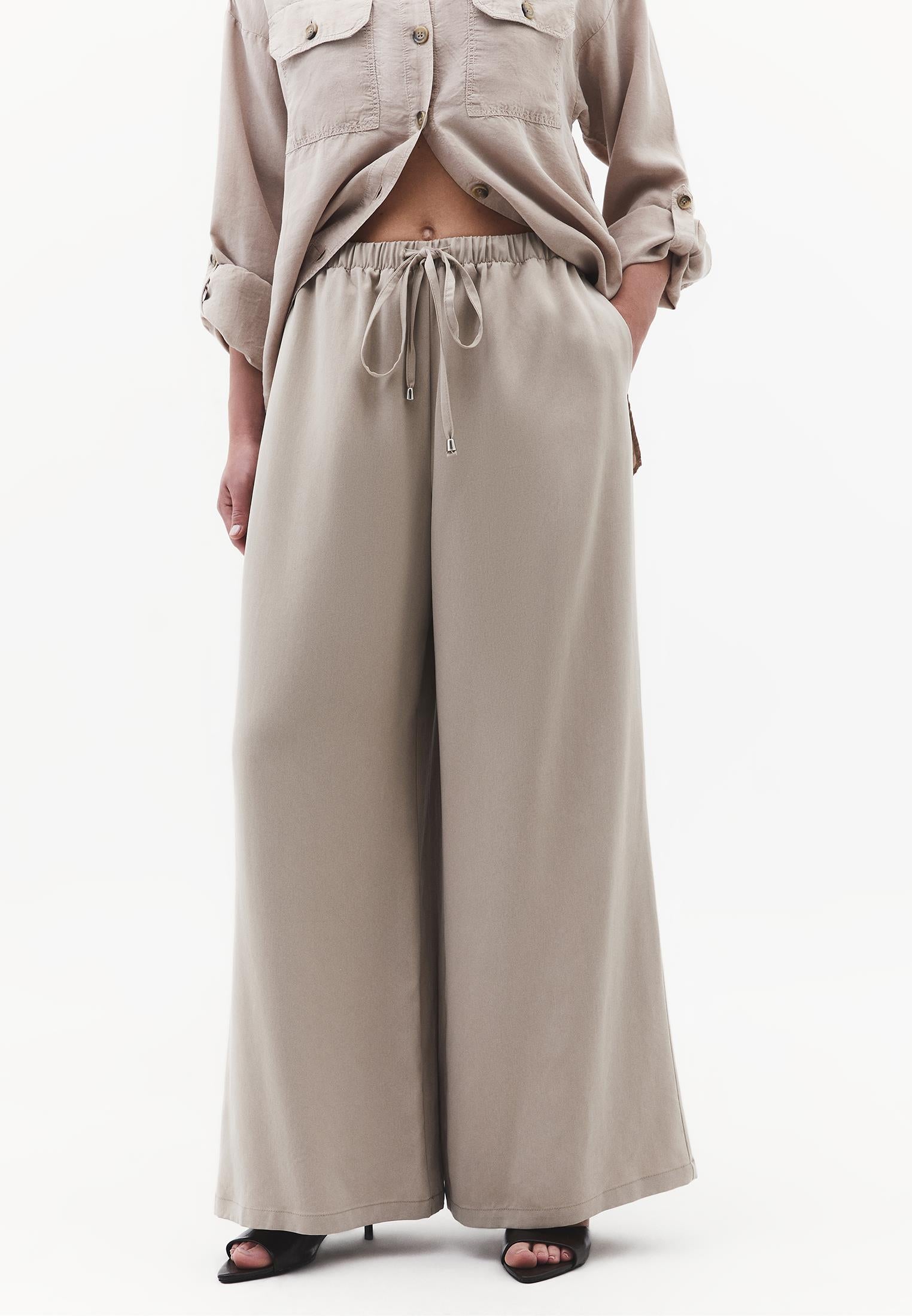 Wide Leg Elastic Women Trousers - SIMPLY TAUPE