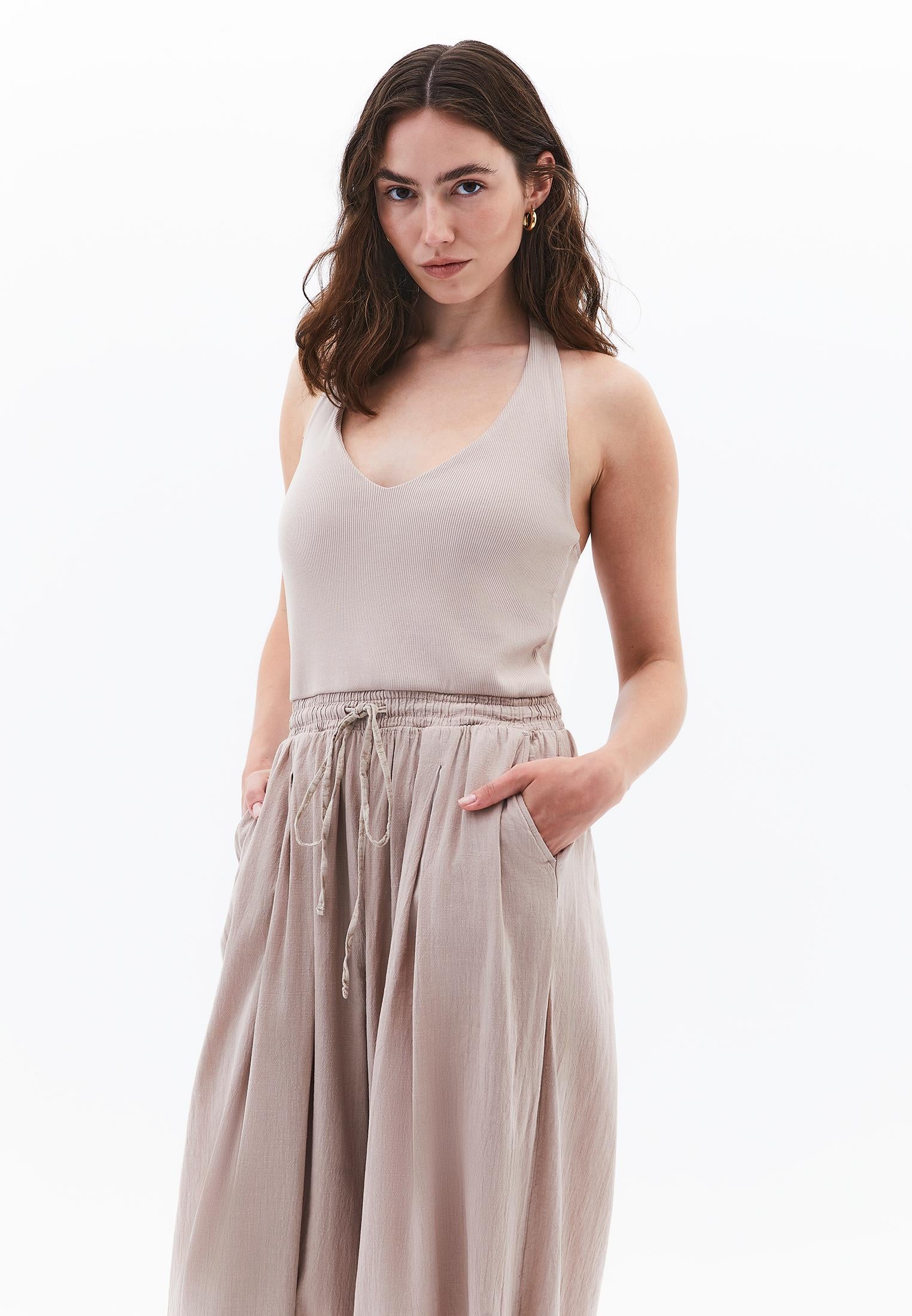 V Neck Elastic Women's Jumpsuit - SIMPLY TAUPE