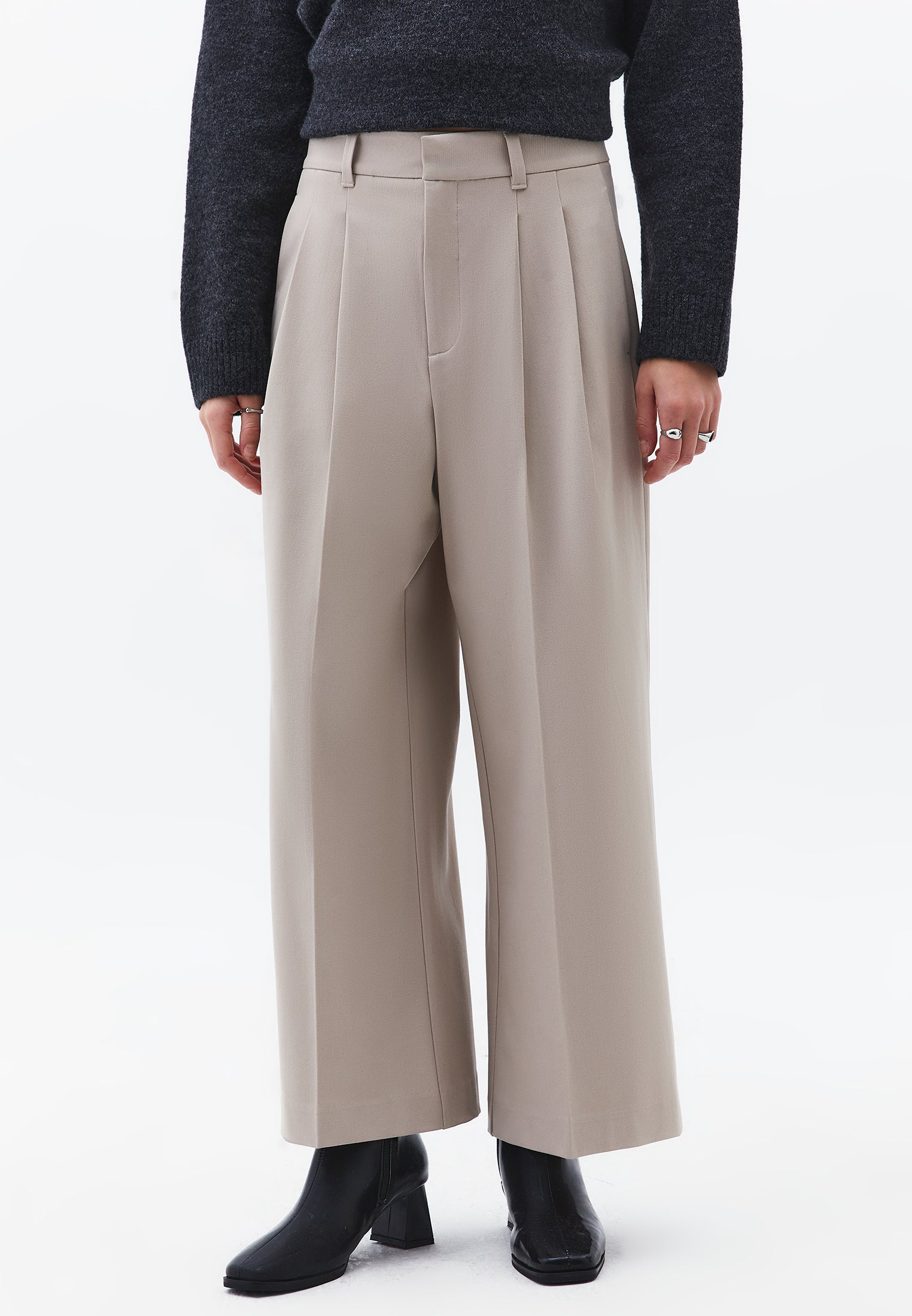 Wide Leg High Waist Pants - SIMPLY TAUPE