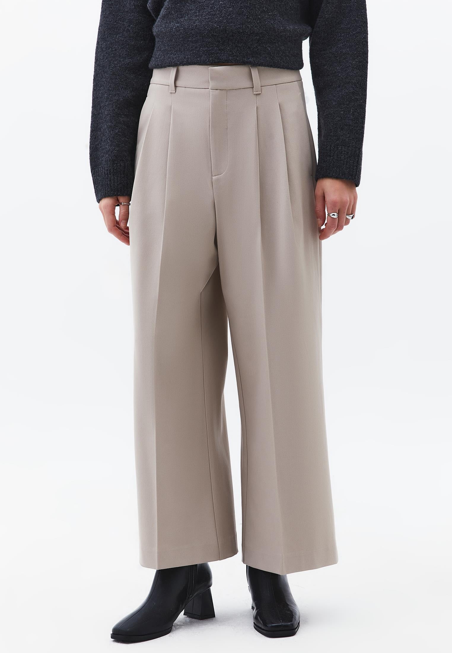 Wide Leg High Waist Pants - SIMPLY TAUPE