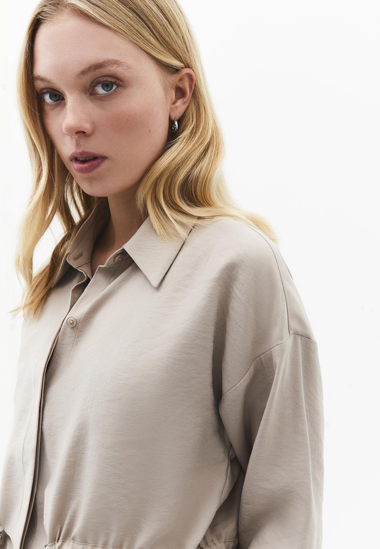 Oversize Shirt Collar Long Tunic - SIMPLY TAUPE