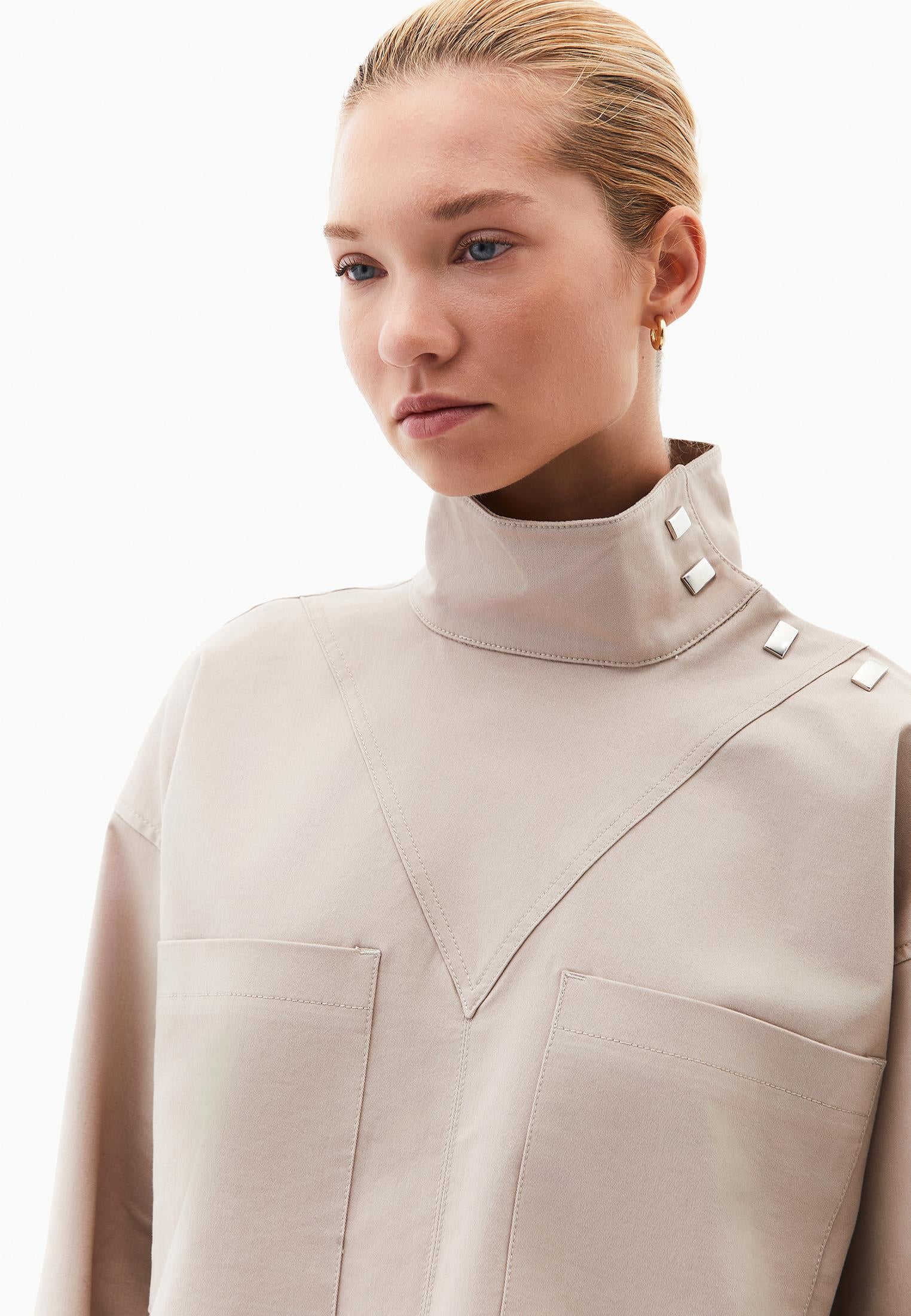 Turtleneck Long Sleeve Shirt - SIMPLY TAUPE