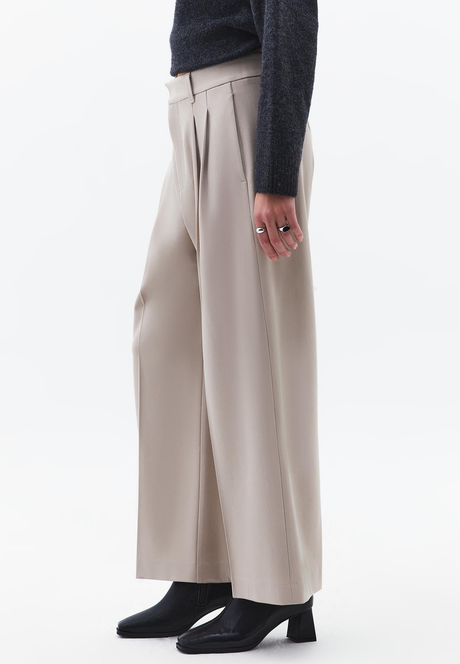 Wide Leg High Waist Pants - SIMPLY TAUPE