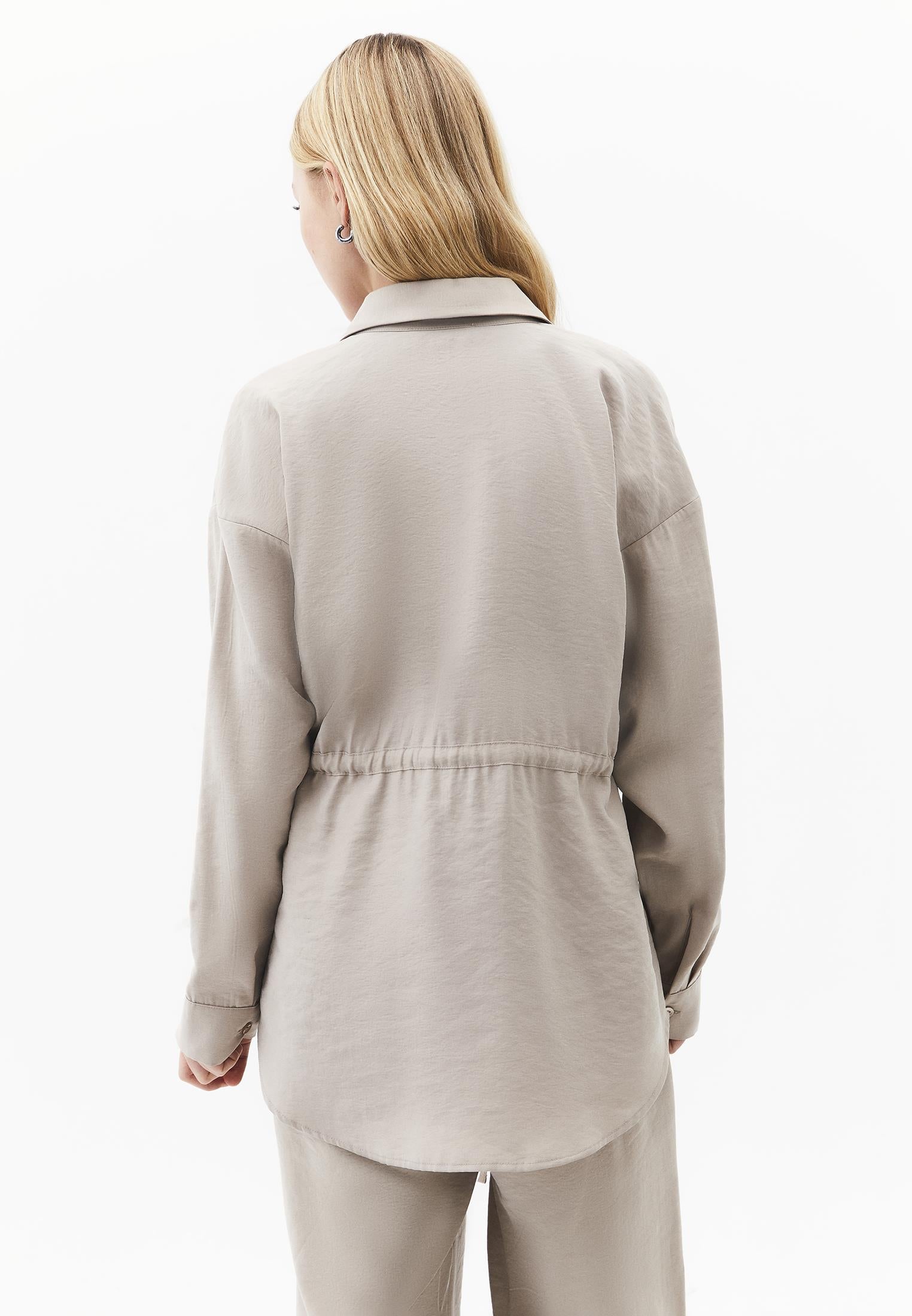 Oversize Shirt Collar Long Tunic - SIMPLY TAUPE