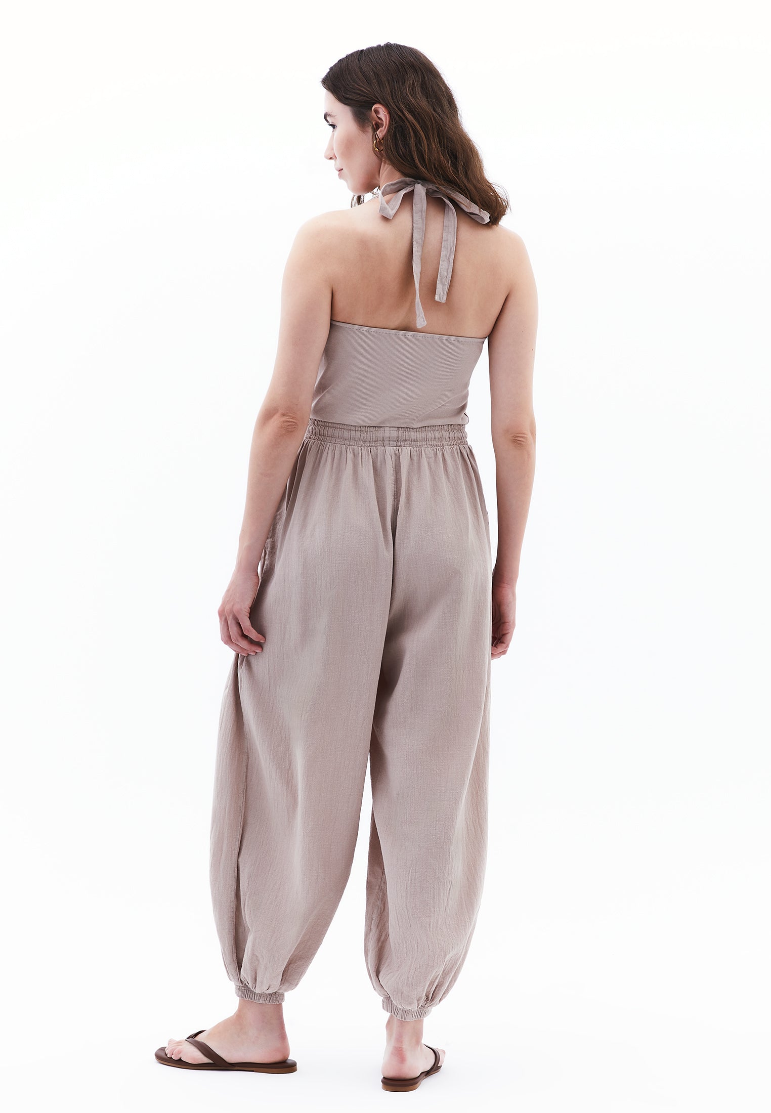 V Neck Elastic Women's Jumpsuit - SIMPLY TAUPE