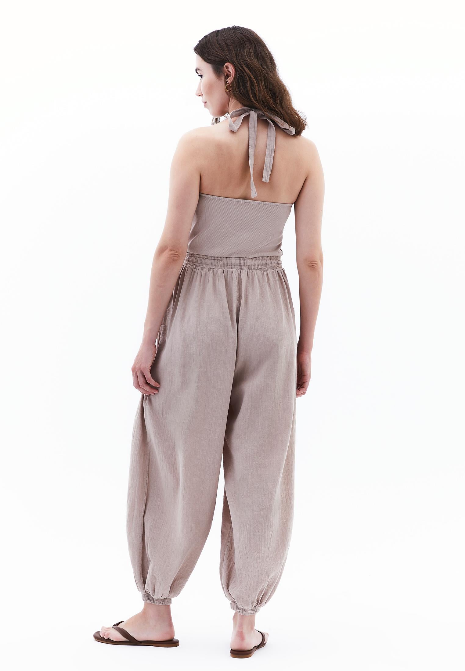 V Neck Elastic Women's Jumpsuit - SIMPLY TAUPE