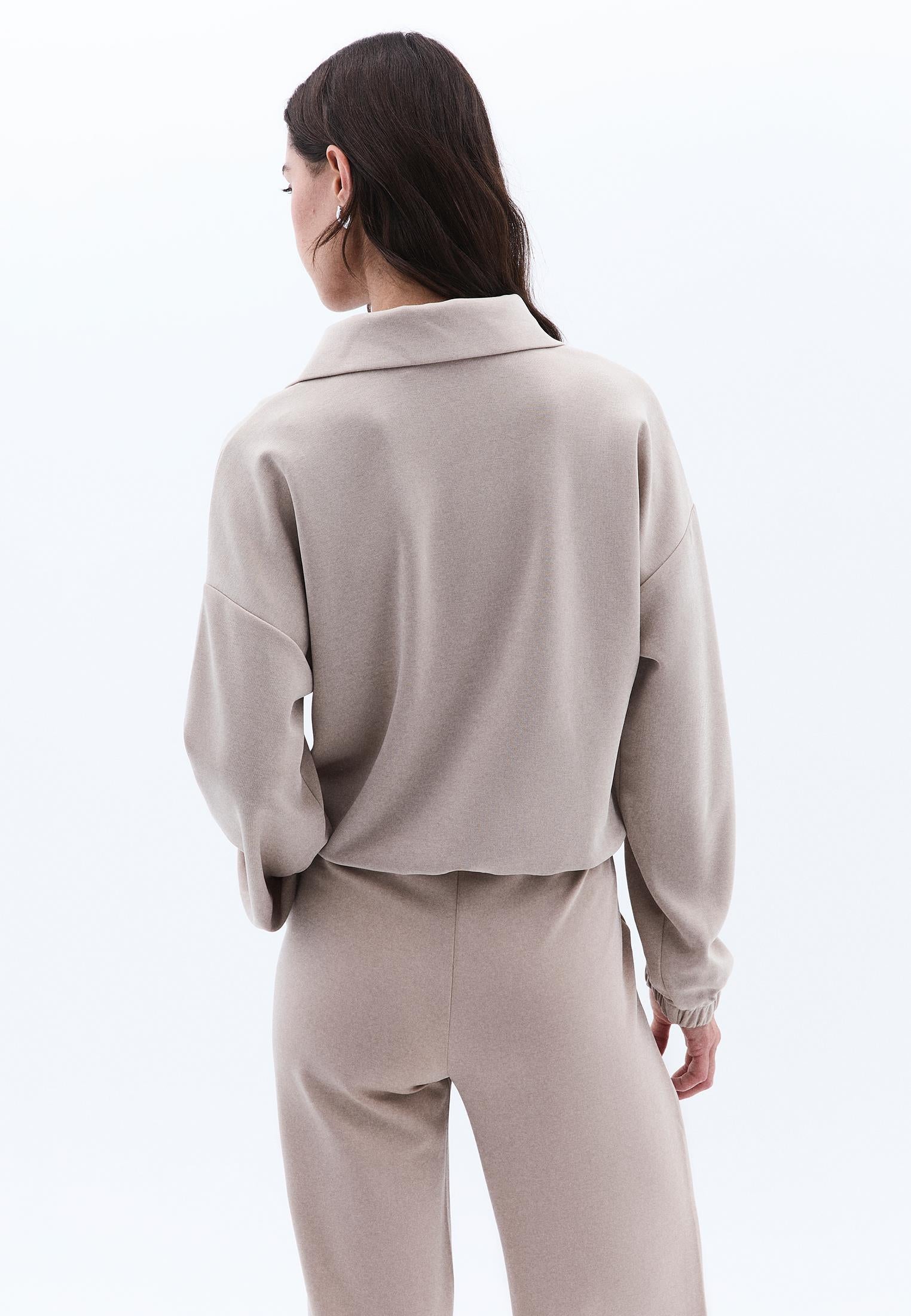 Sweatshirt With Pocket Detail And High Collar - SIMPLY TAUPE