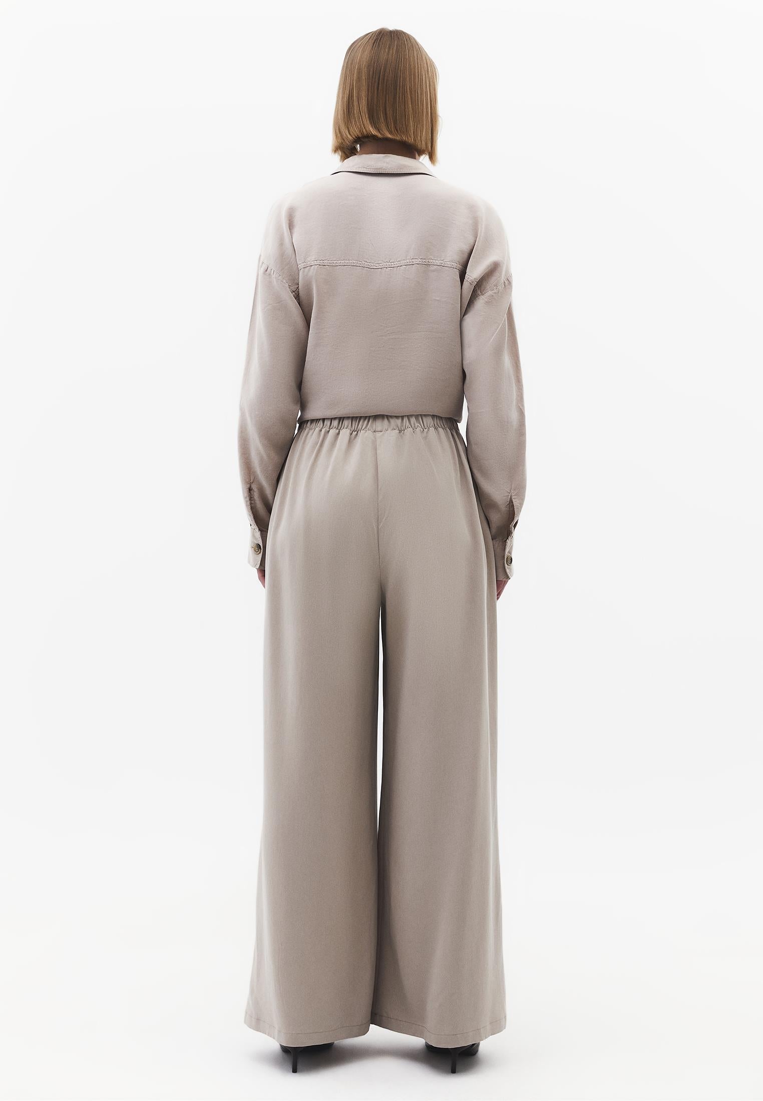 Wide Leg Elastic Women Trousers - SIMPLY TAUPE