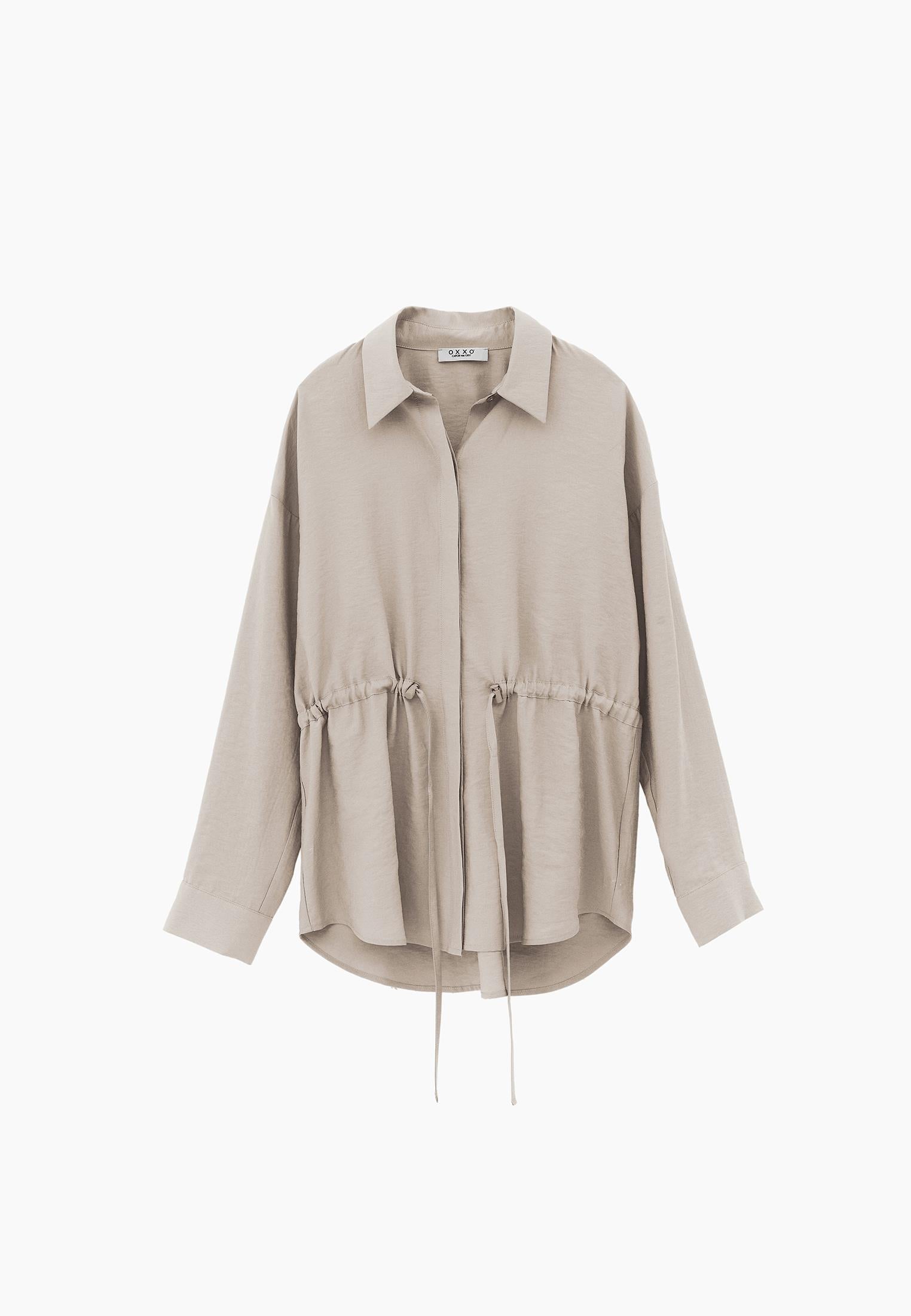 Oversize Shirt Collar Long Tunic - SIMPLY TAUPE