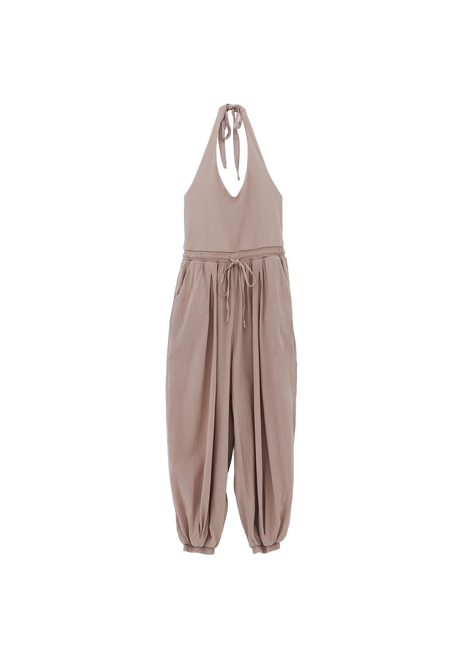 V Neck Elastic Women's Jumpsuit - SIMPLY TAUPE