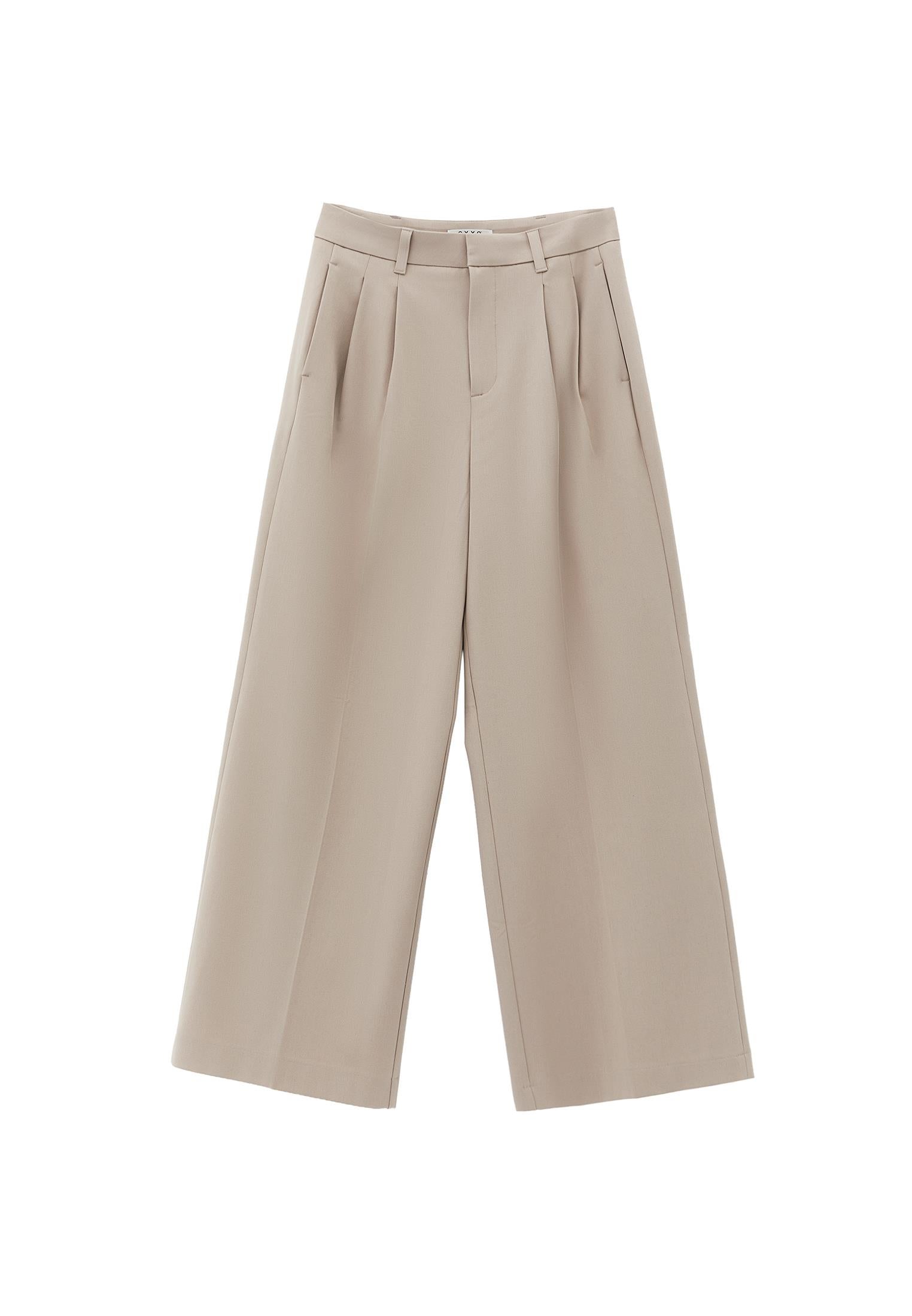 Pleated Standard Wide Leg Pants - SIMPLY TAUPE