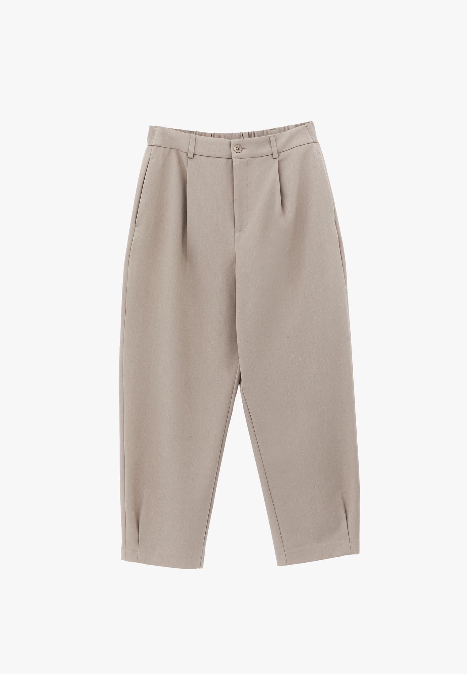 Balloon Form Pleated Standard Carrot Leg Pants - SIMPLY TAUPE
