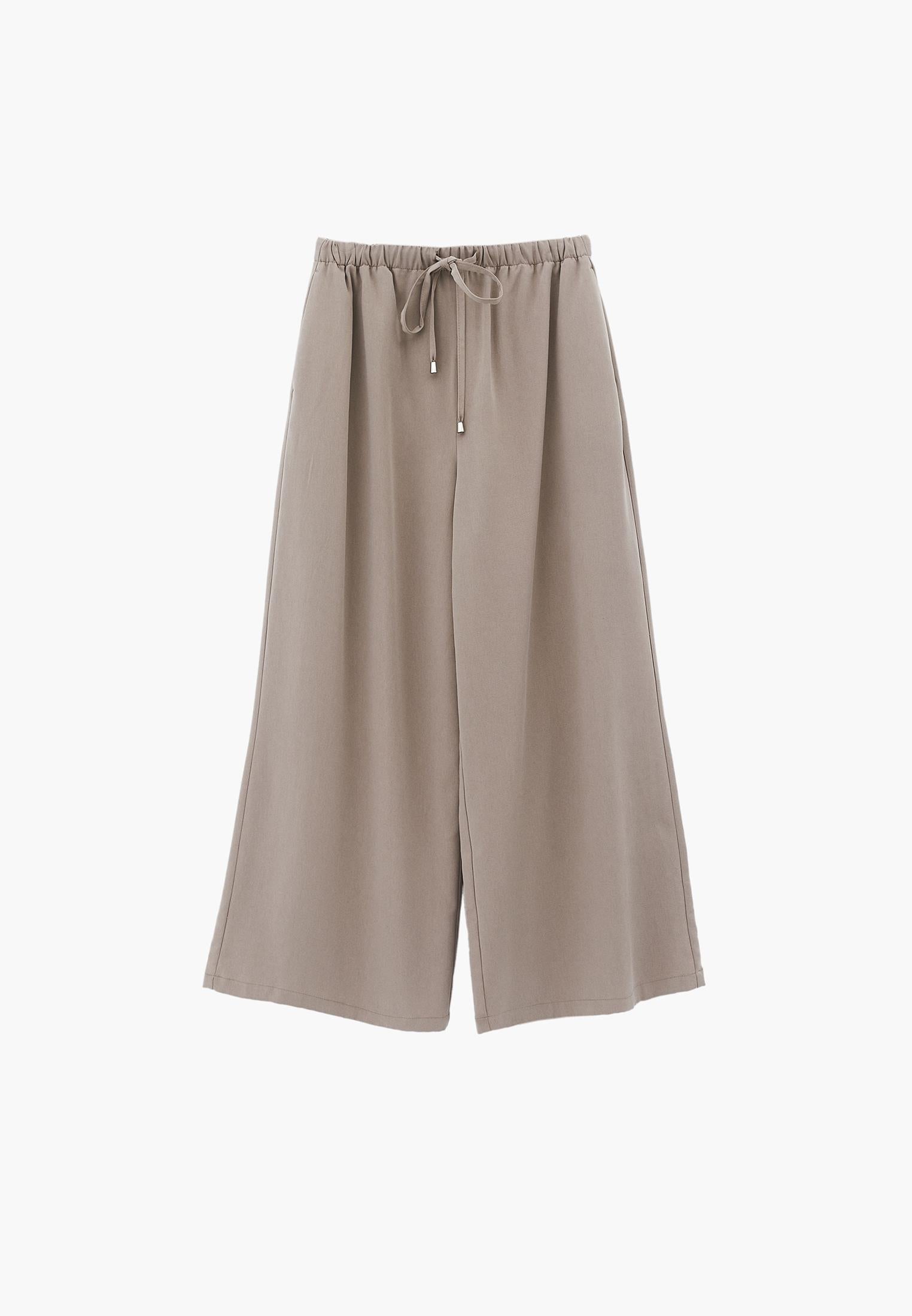 Wide Leg High Waist Elastic Pants - SIMPLY TAUPE